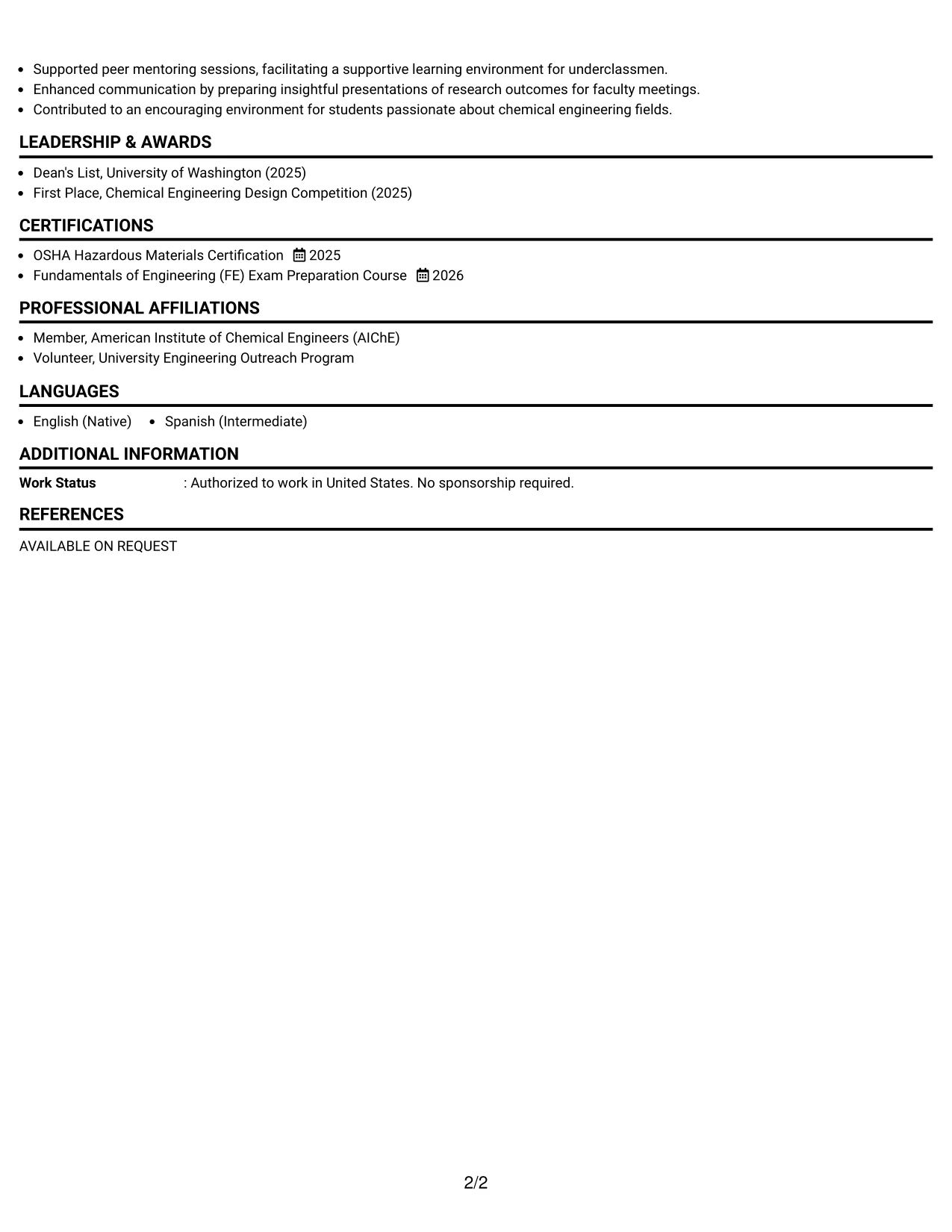 Resume Example Page 2
