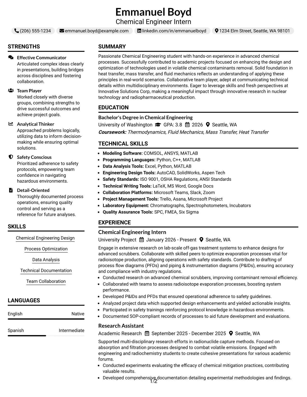 Resume Example Page 1