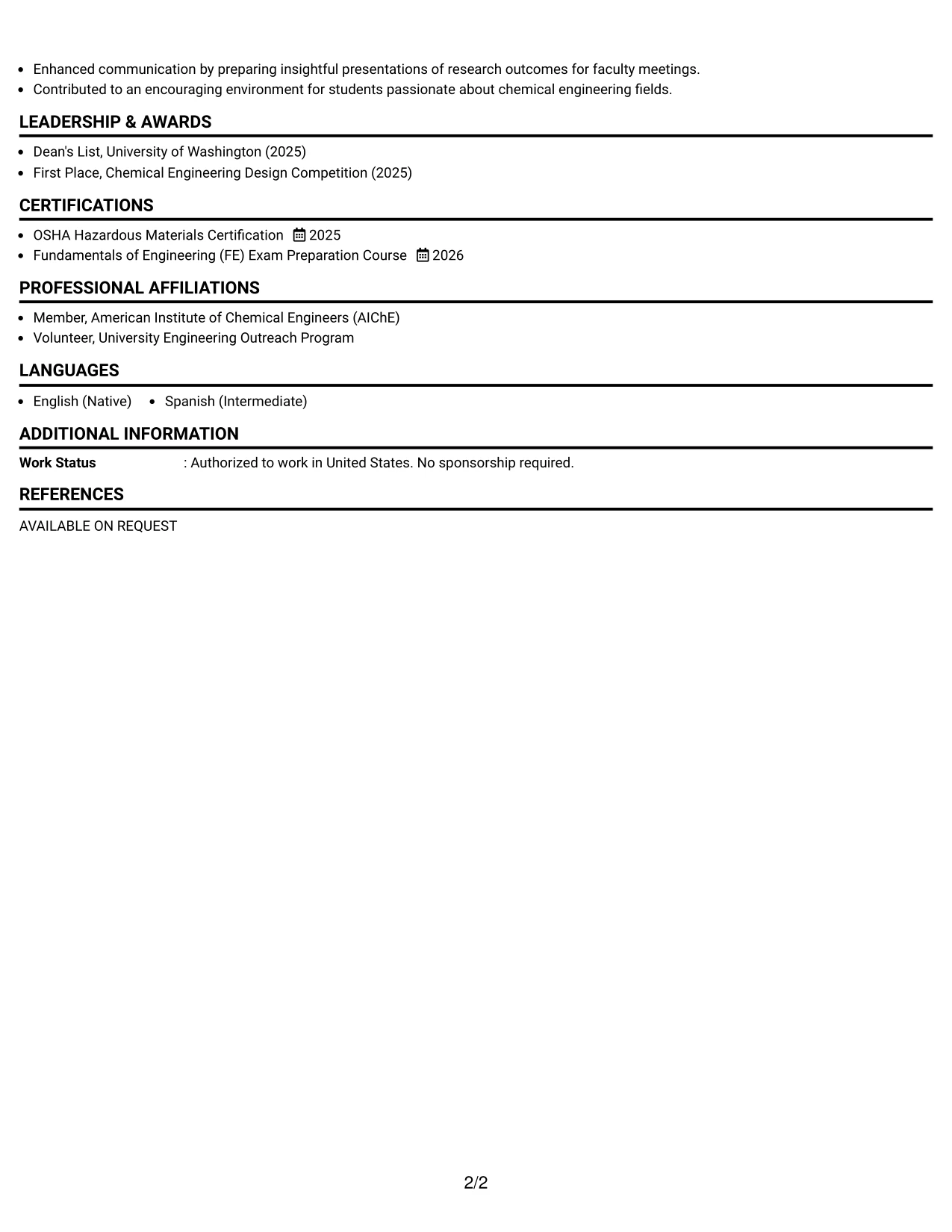 Resume Example Page 2