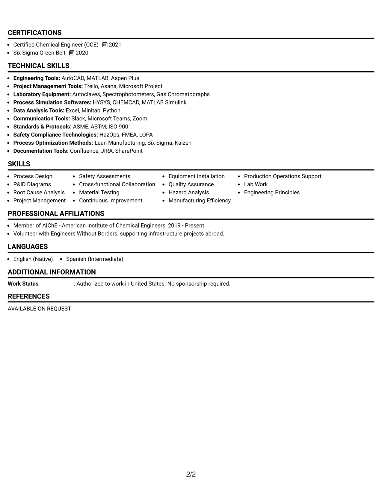 Resume Example Page 2