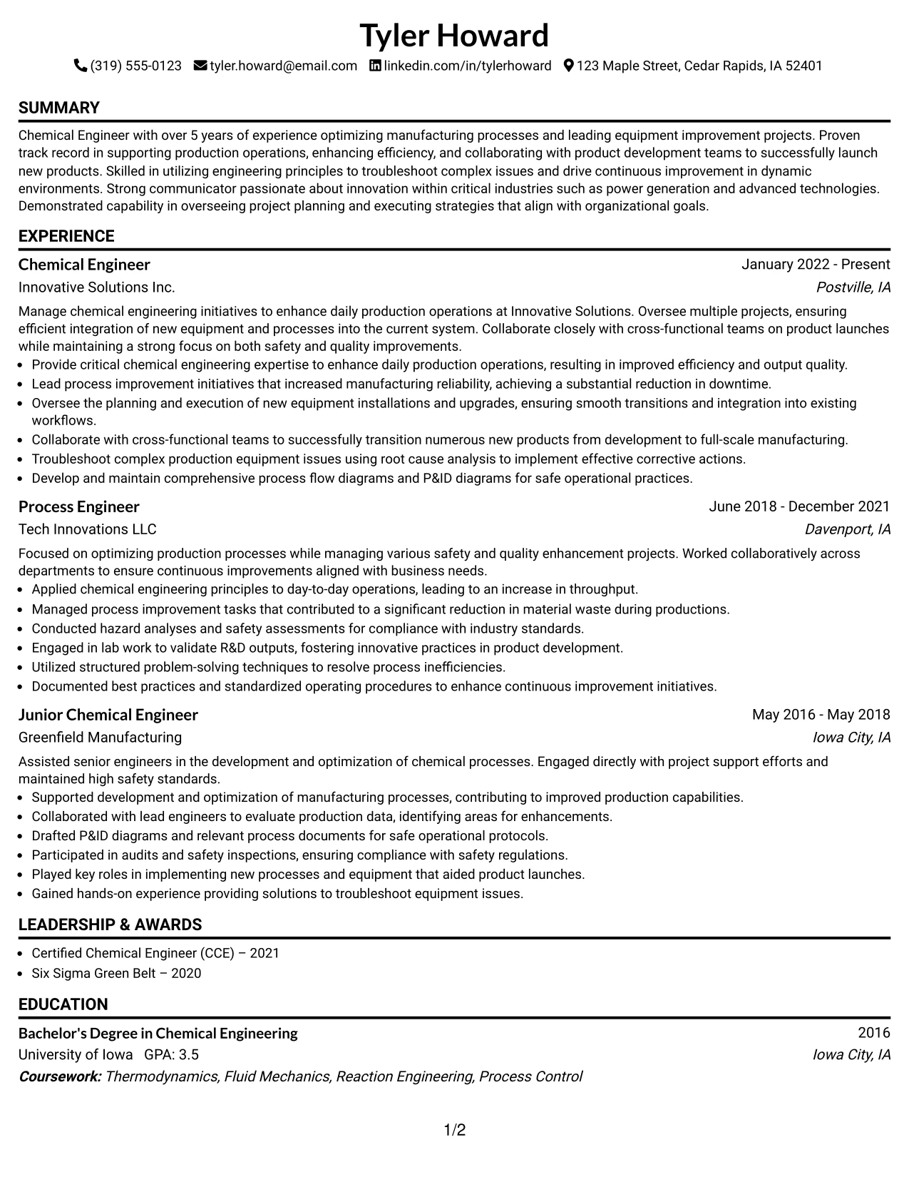 Resume Example Page 1