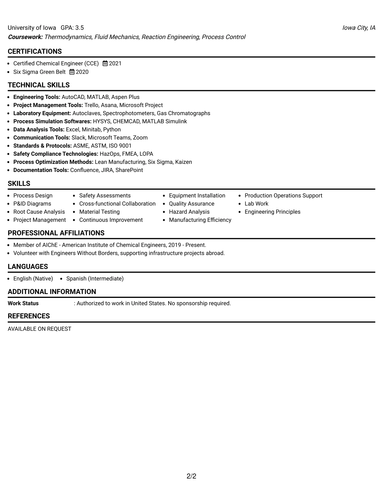 Resume Example Page 2