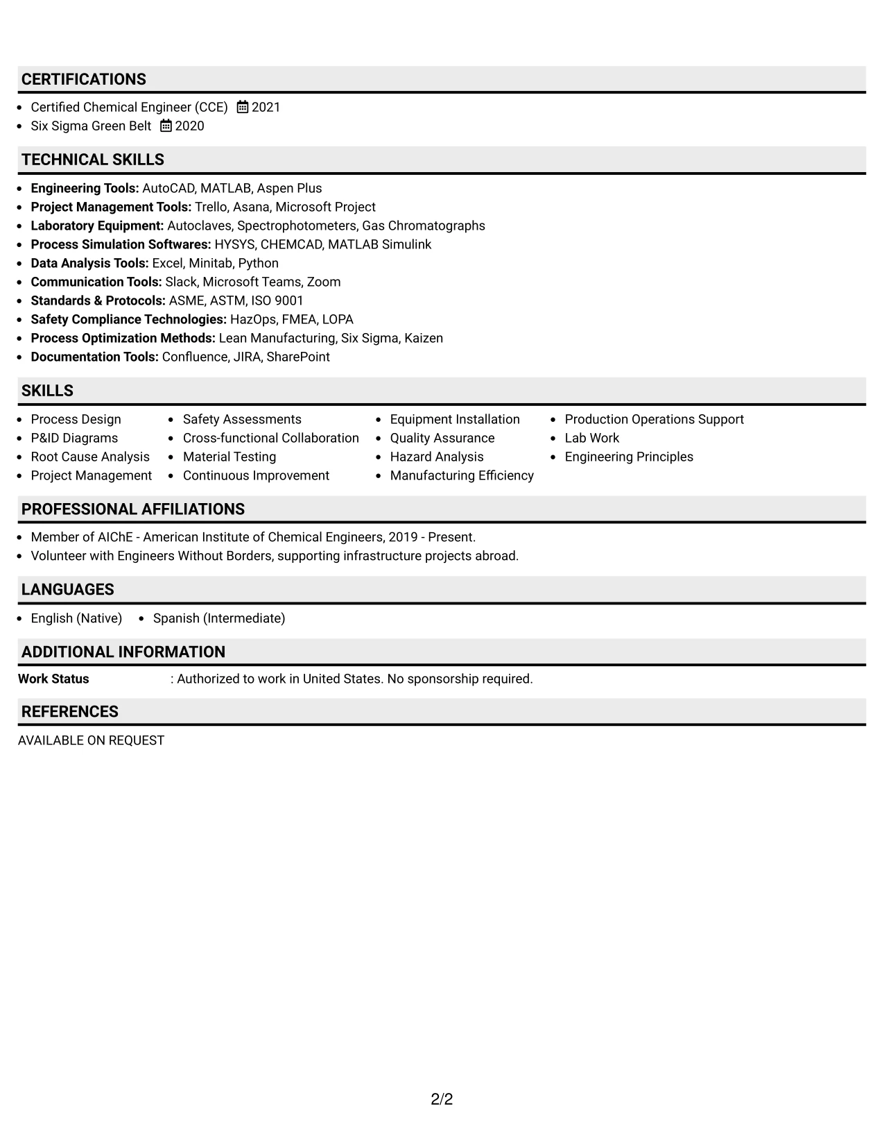 Resume Example Page 2