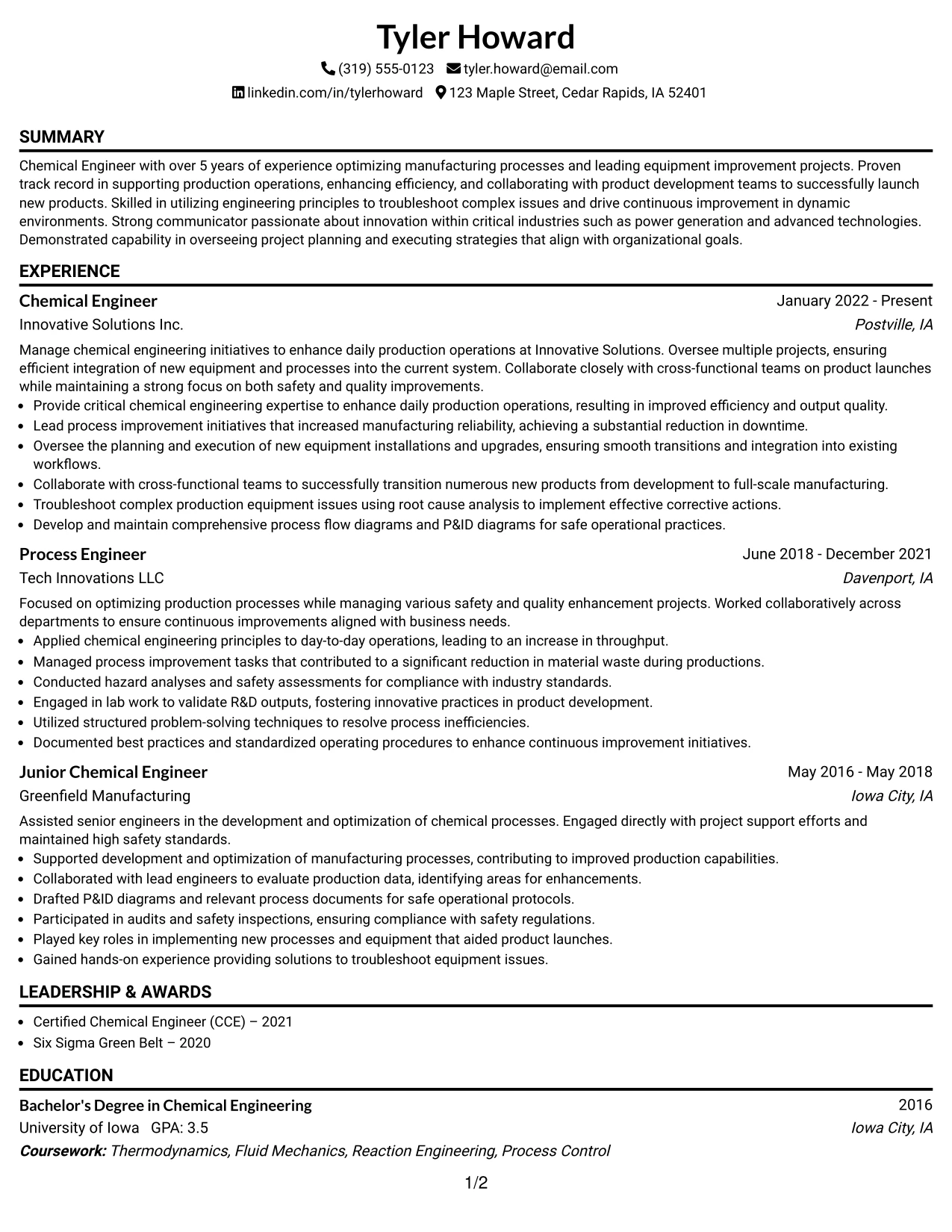 Resume Example Page 1