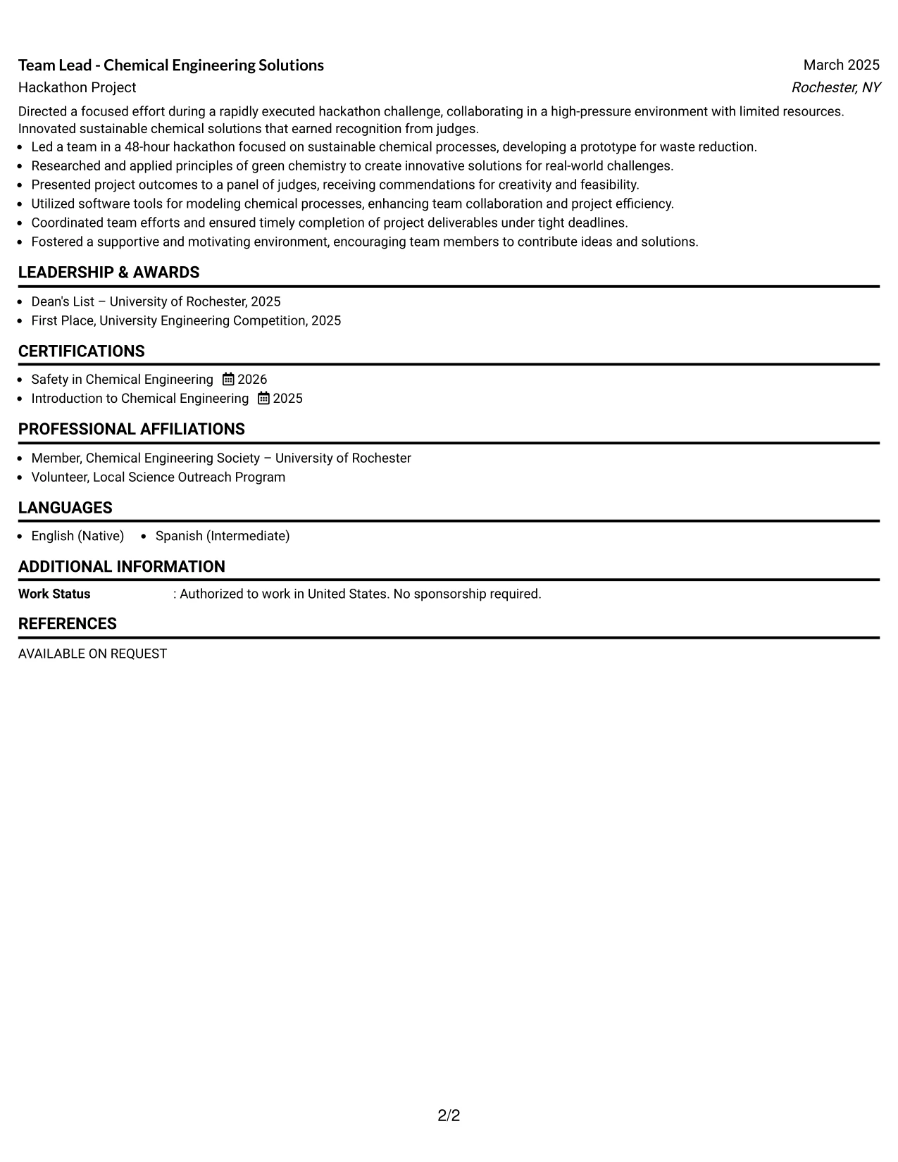 Resume Example Page 2