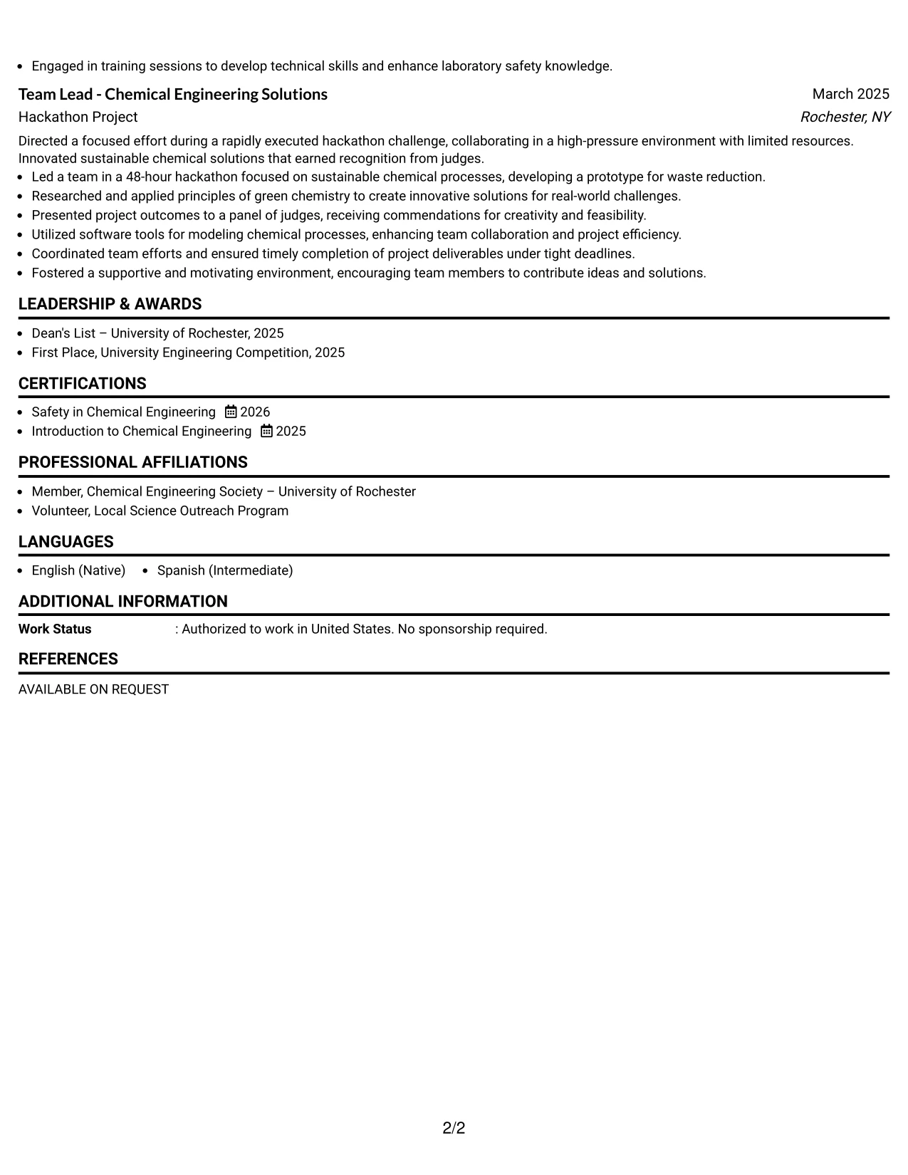 Resume Example Page 2