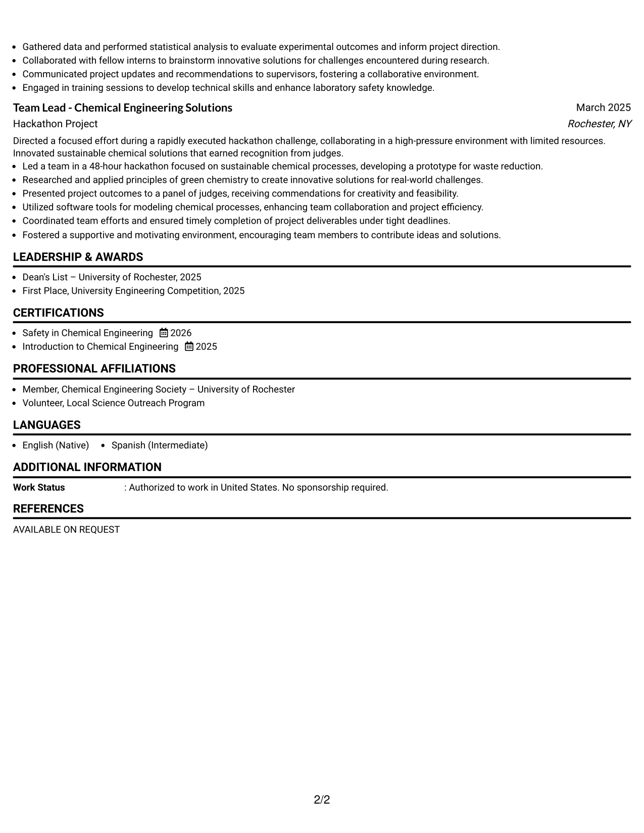 Resume Example Page 2