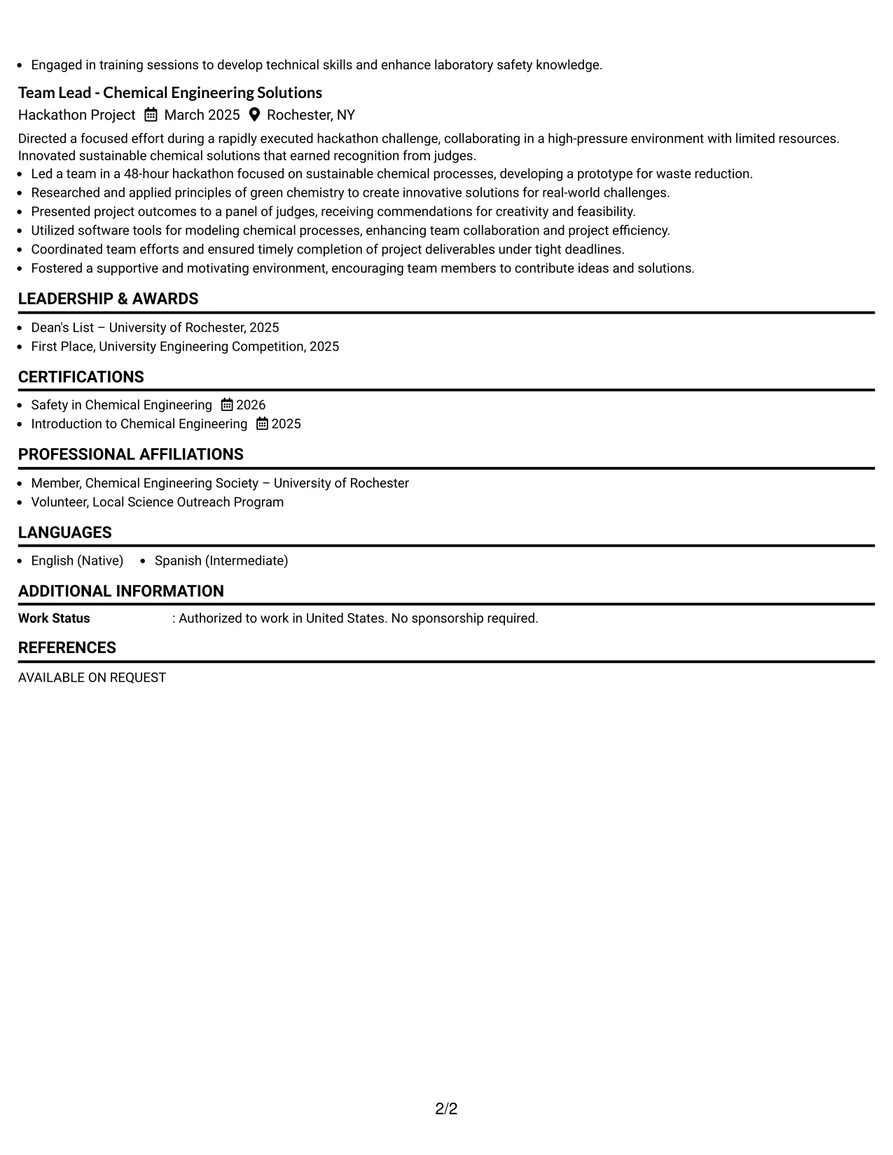 Resume Example Page 2