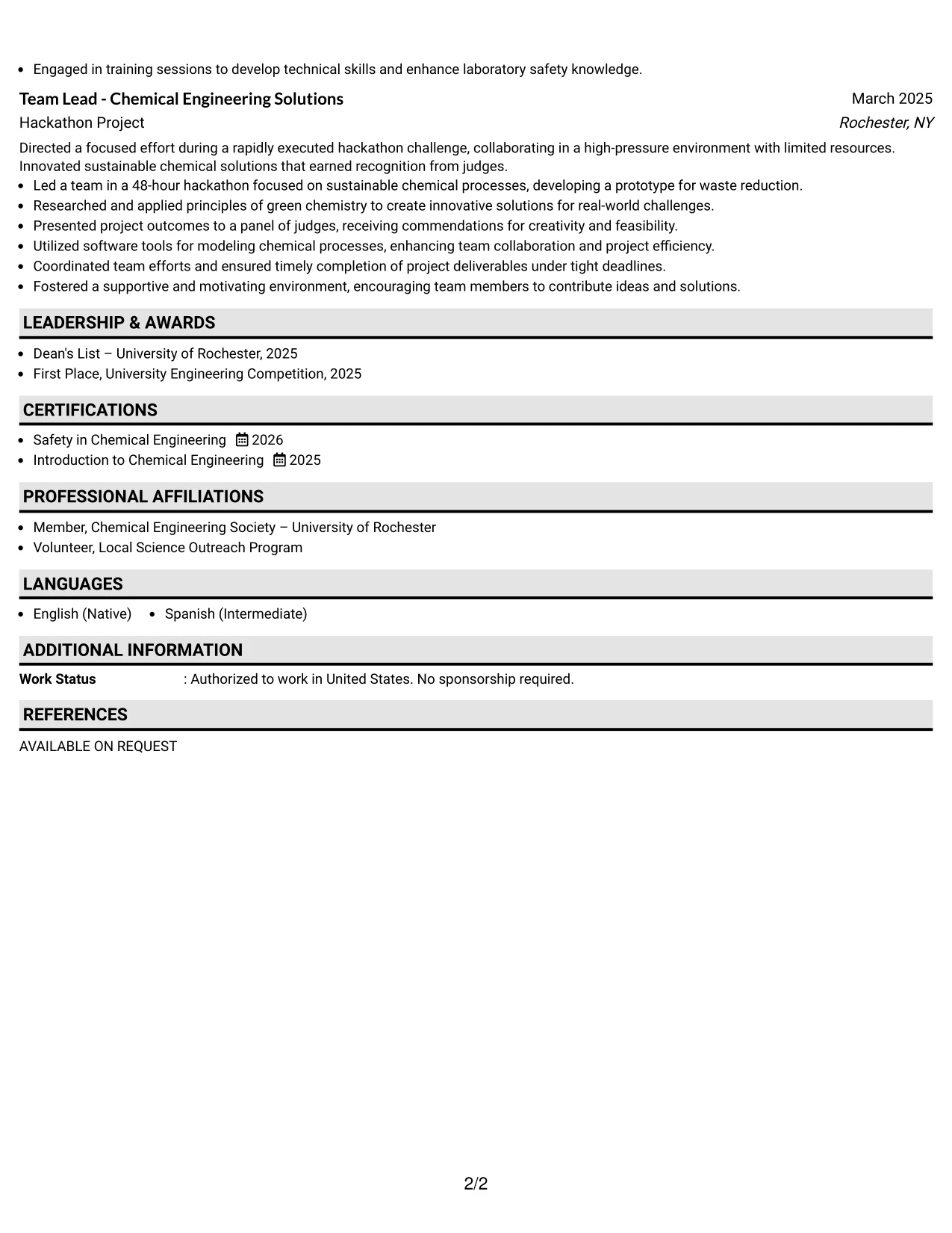 Resume Example Page 2