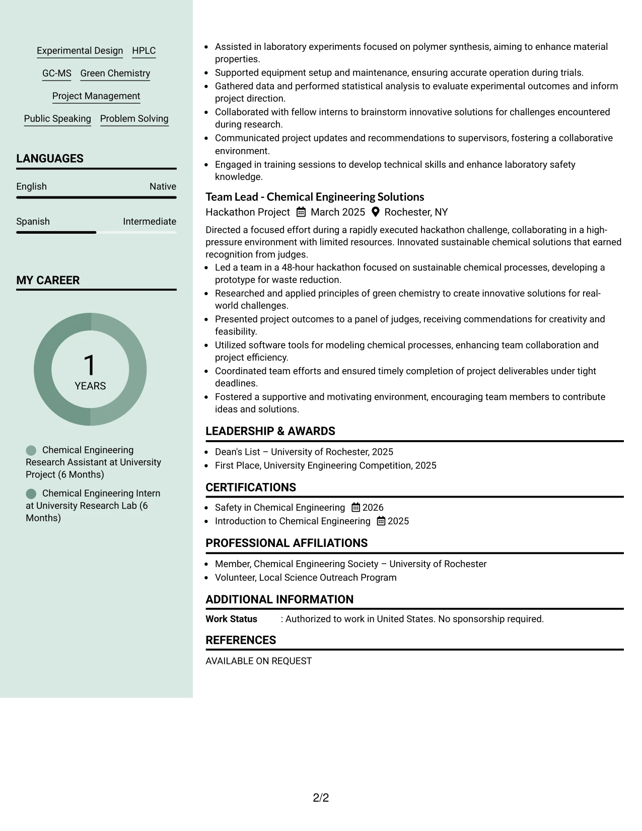 Resume Example Page 2