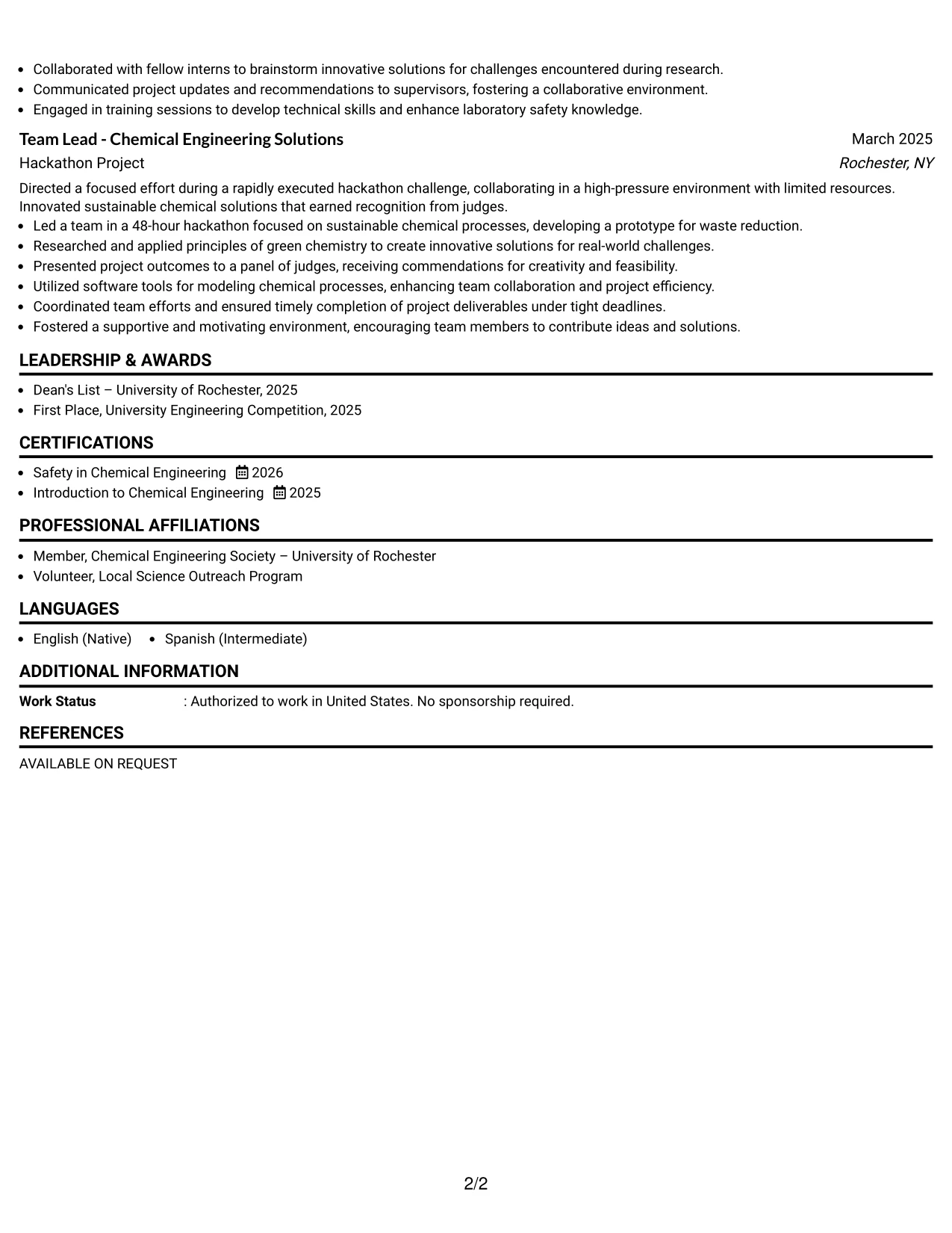 Resume Example Page 2