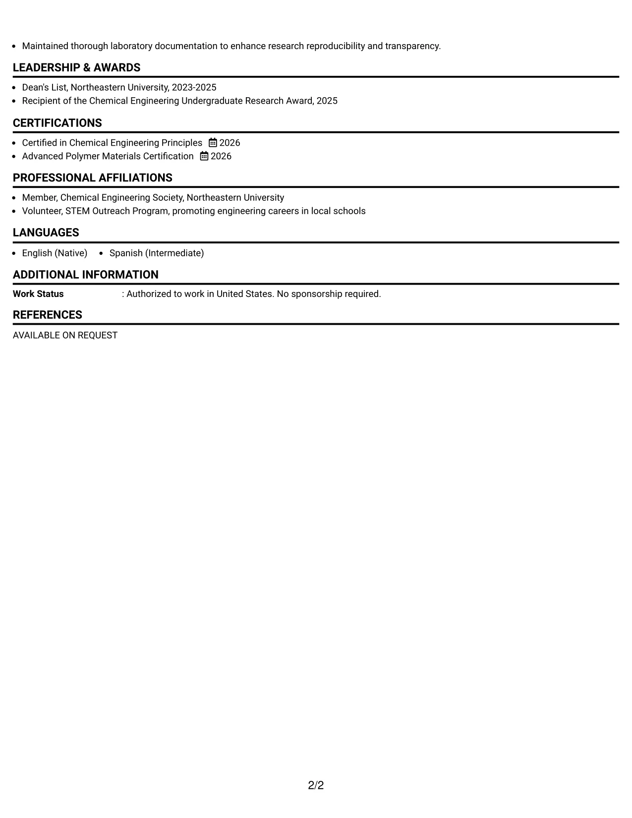 Resume Example Page 2