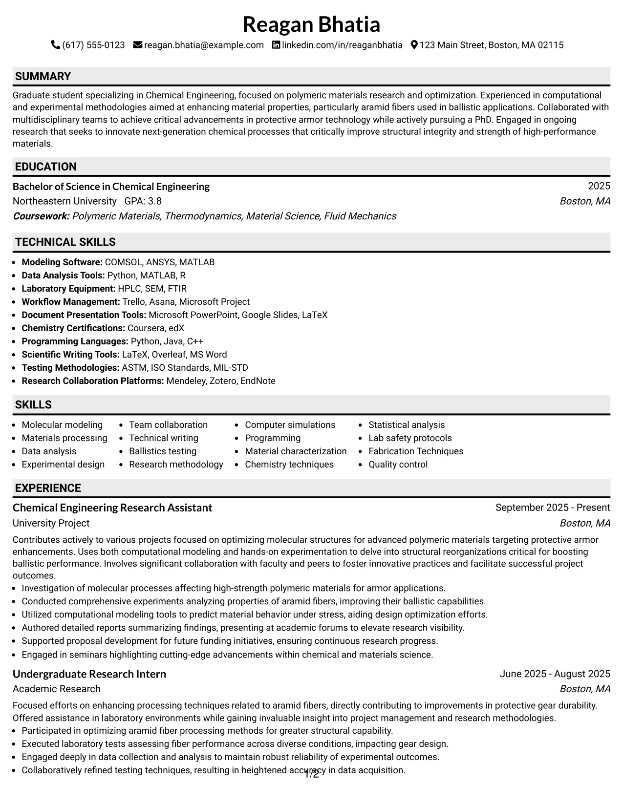 Resume Example Page 1
