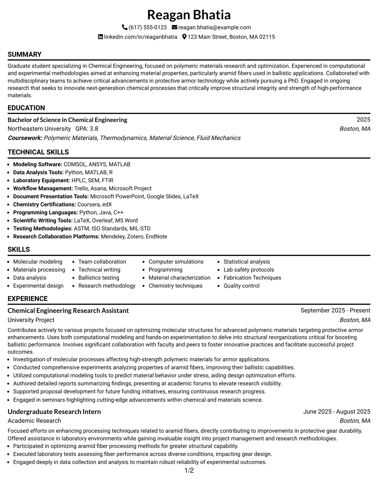 Resume Example Page 1