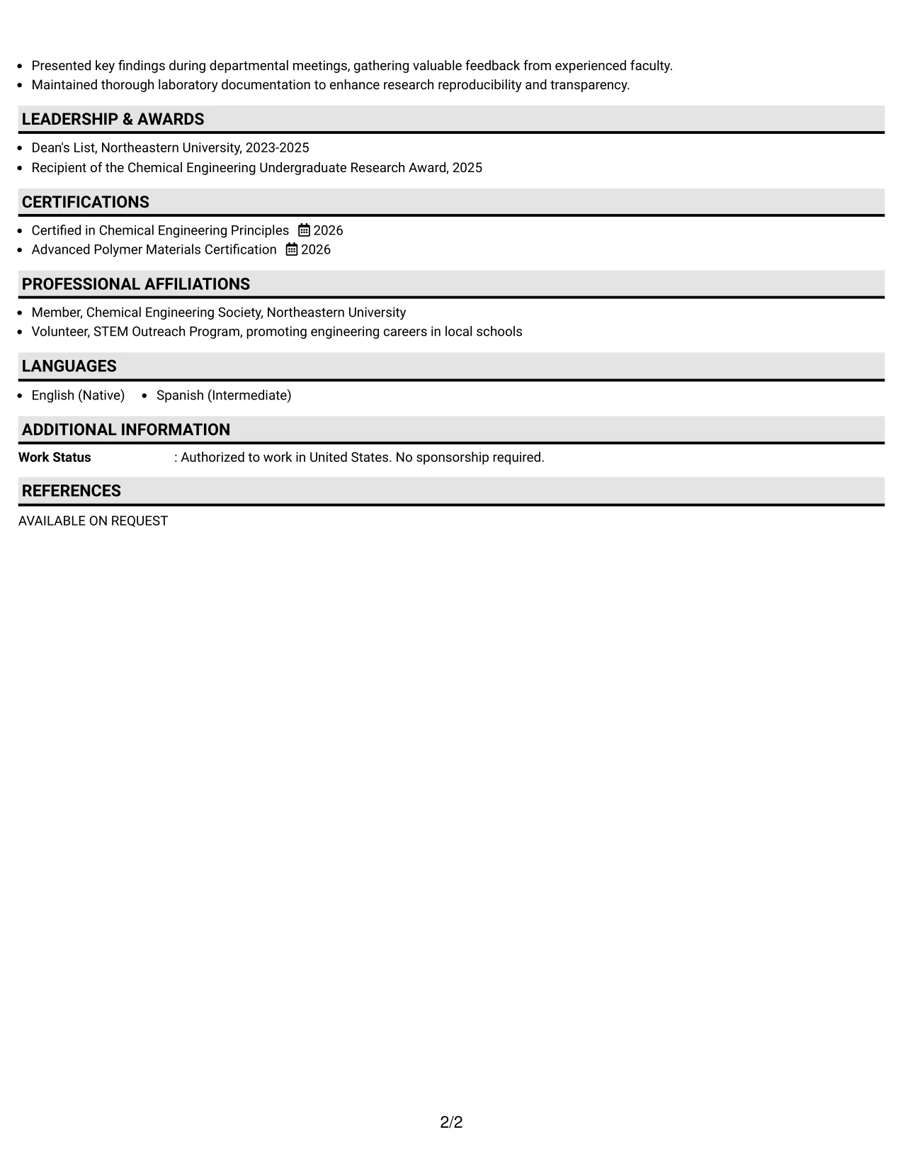 Resume Example Page 2