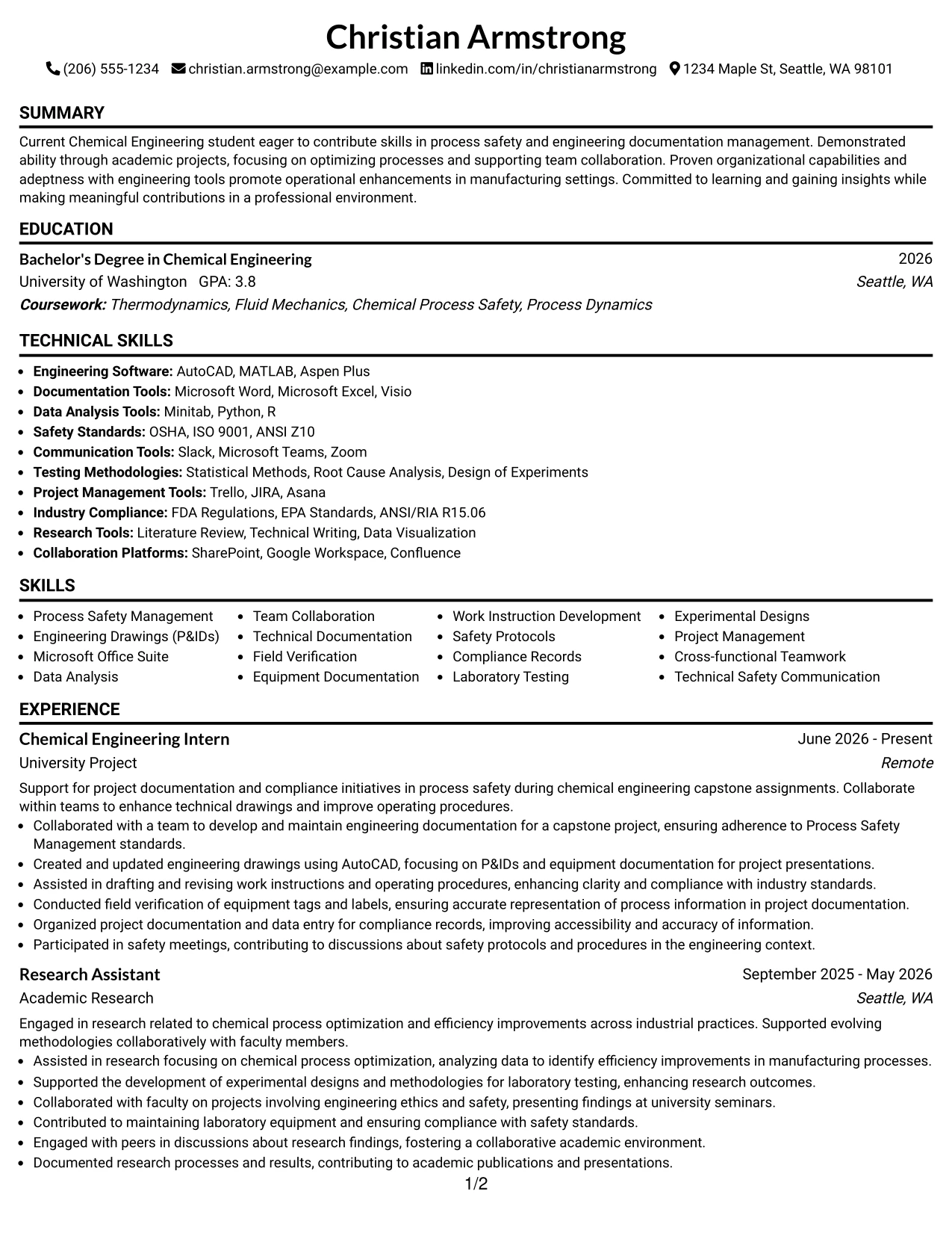 Resume Example Page 1