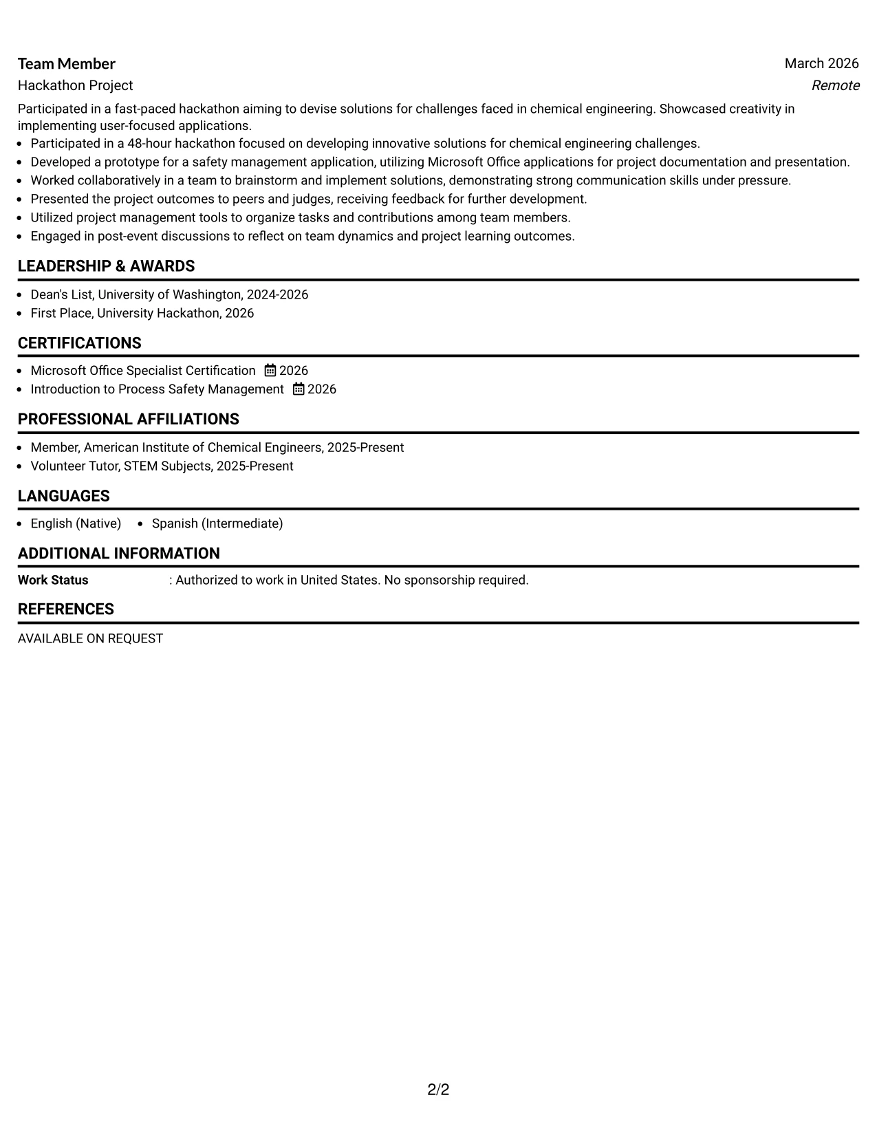 Resume Example Page 2