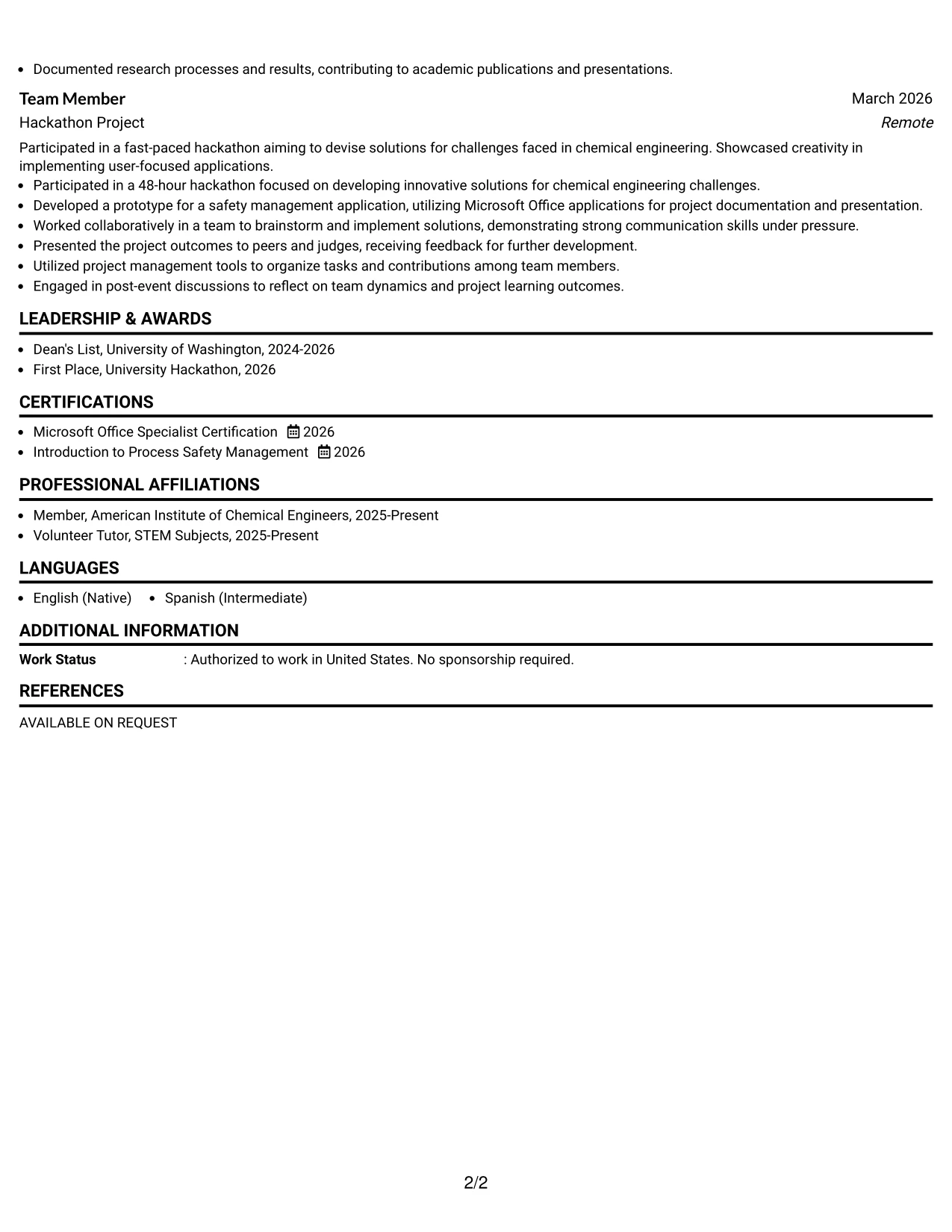 Resume Example Page 2