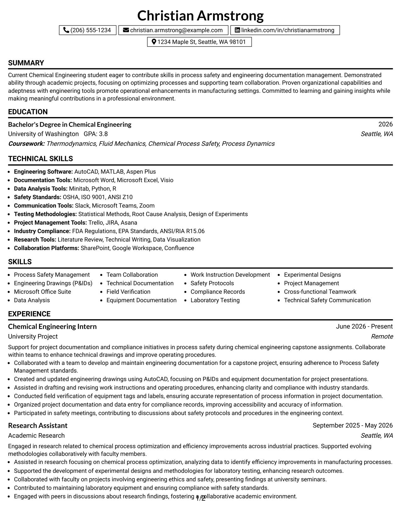 Resume Example Page 1