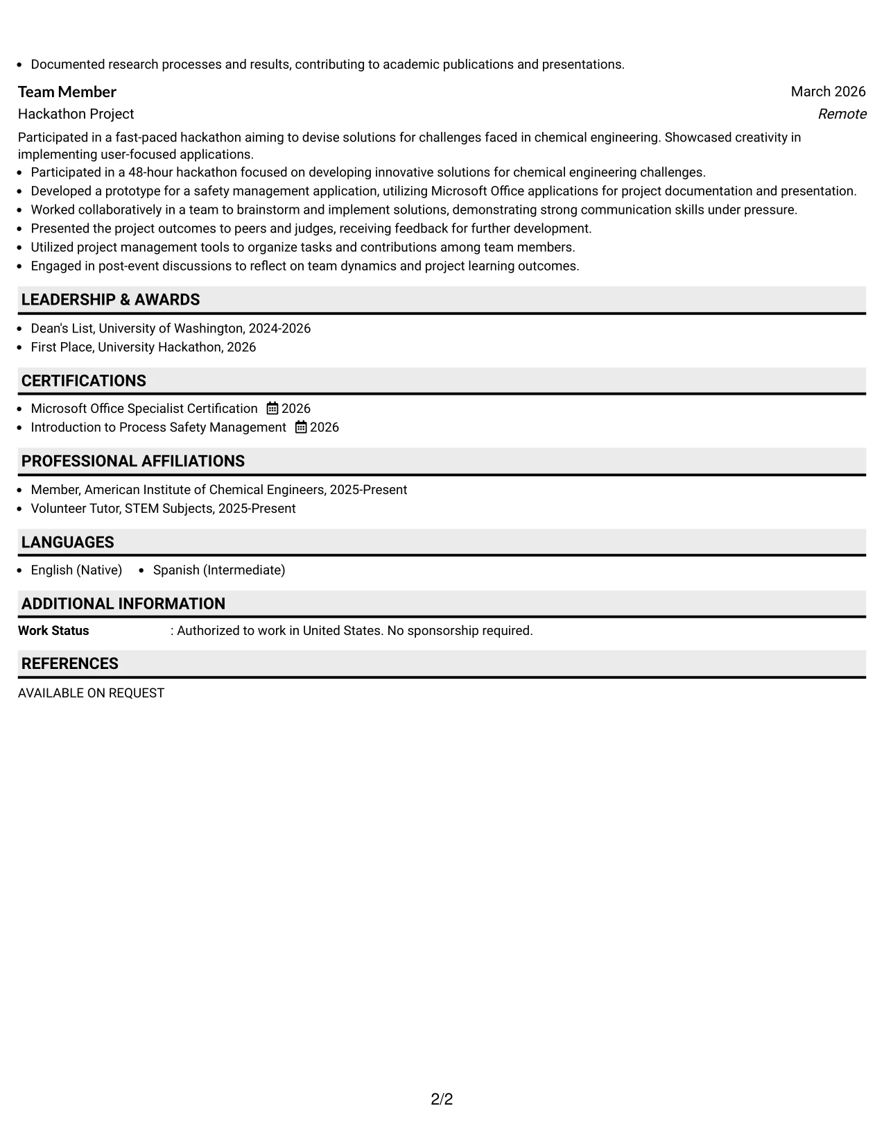 Resume Example Page 2