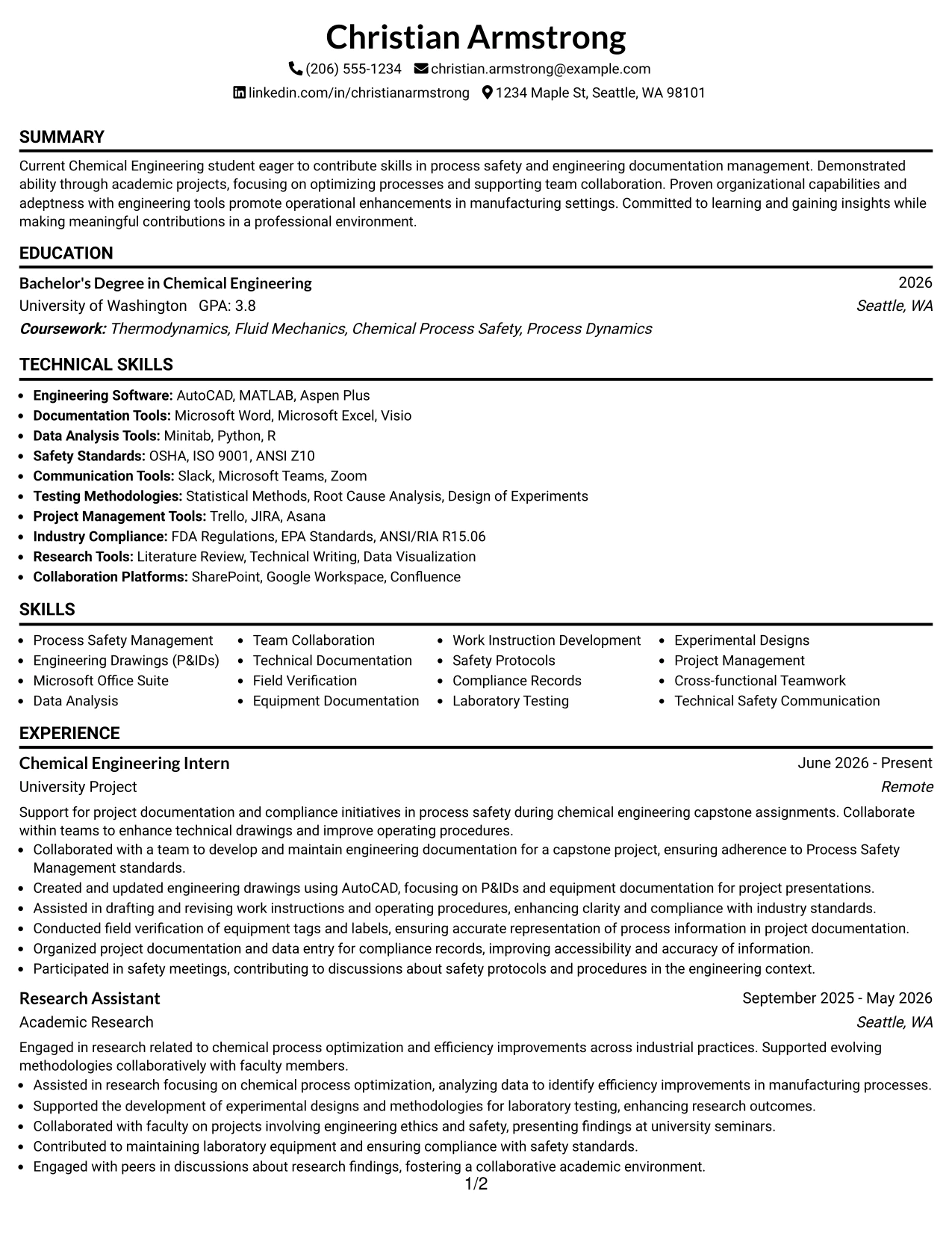 Resume Example Page 1