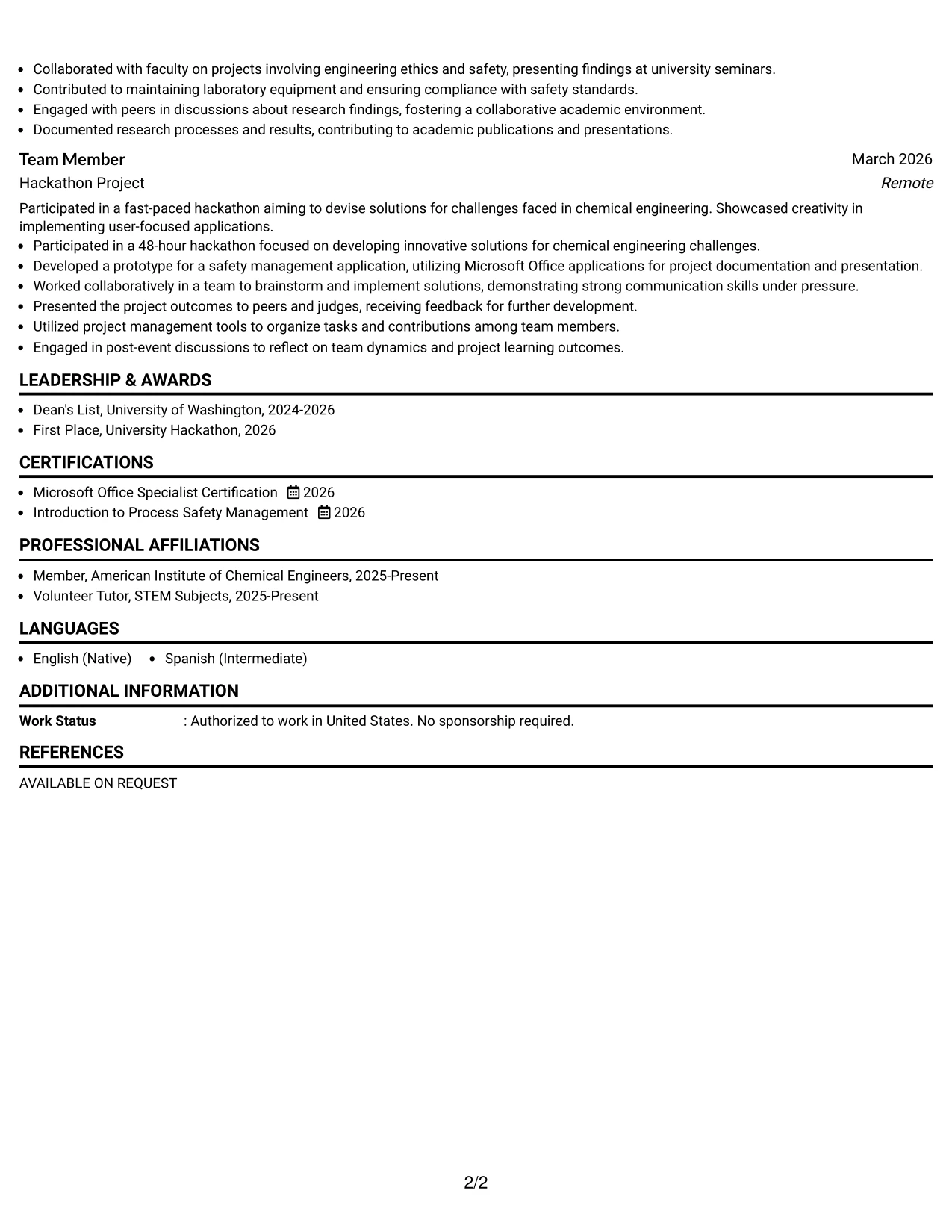 Resume Example Page 2
