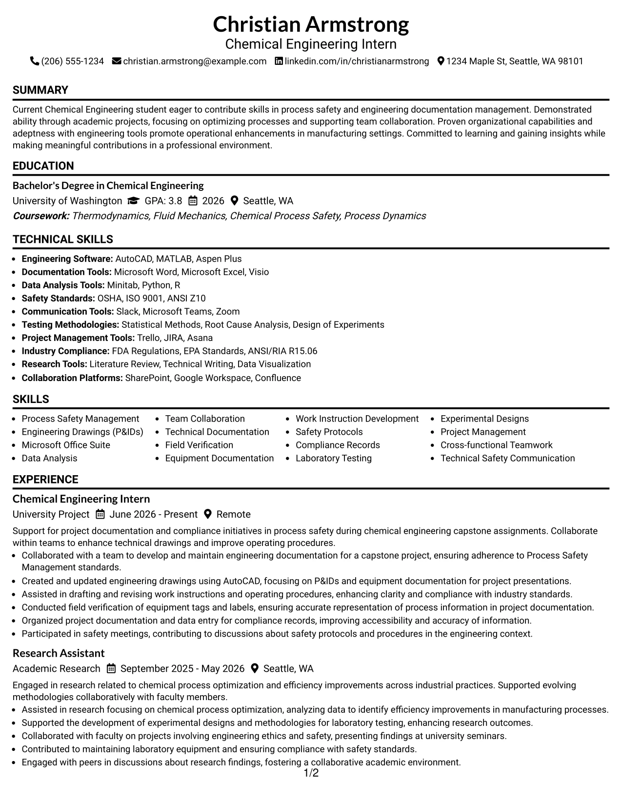 Resume Example Page 1