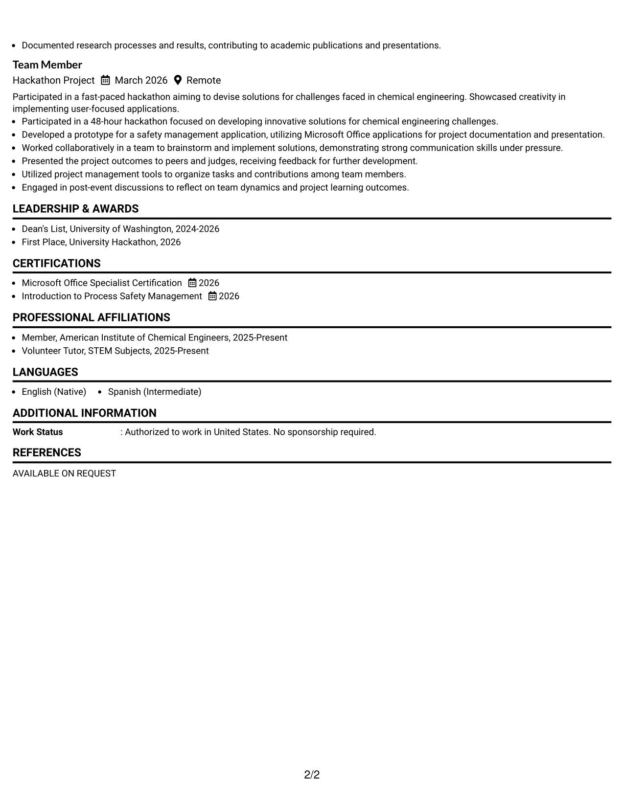 Resume Example Page 2