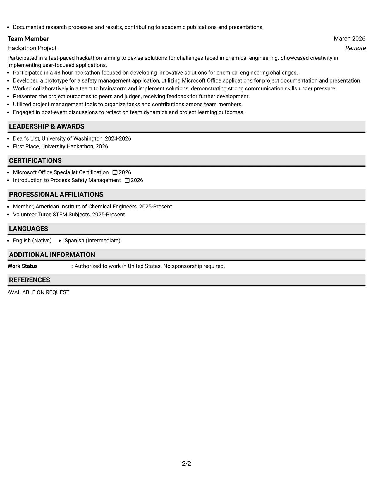 Resume Example Page 2