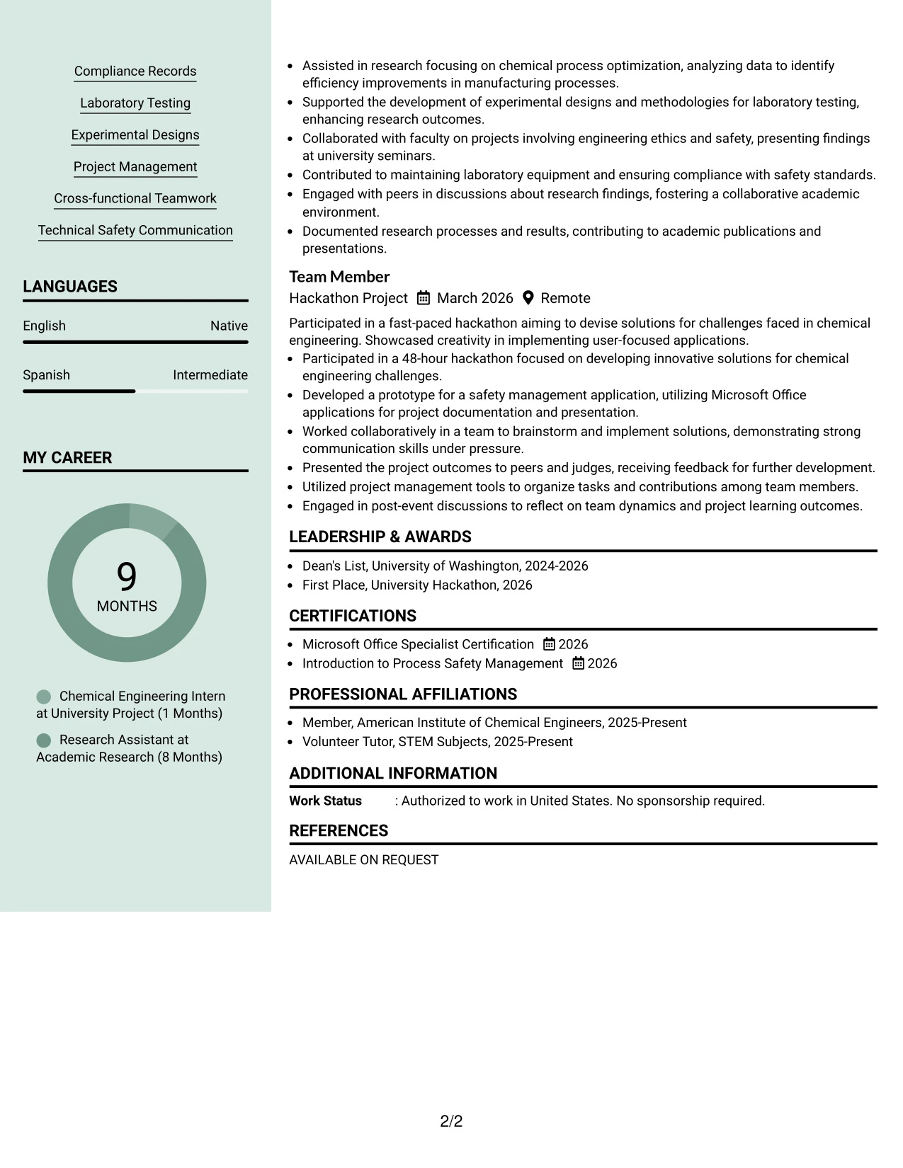 Resume Example Page 2