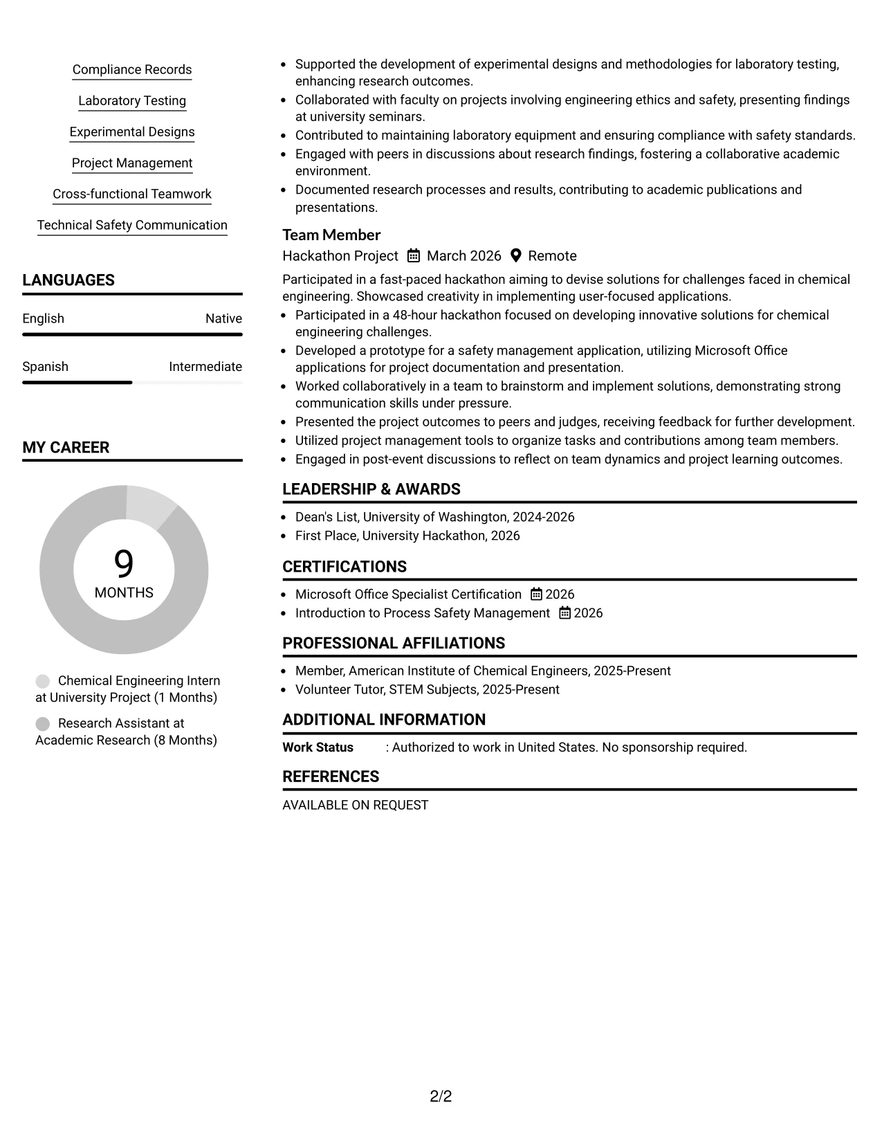 Resume Example Page 2