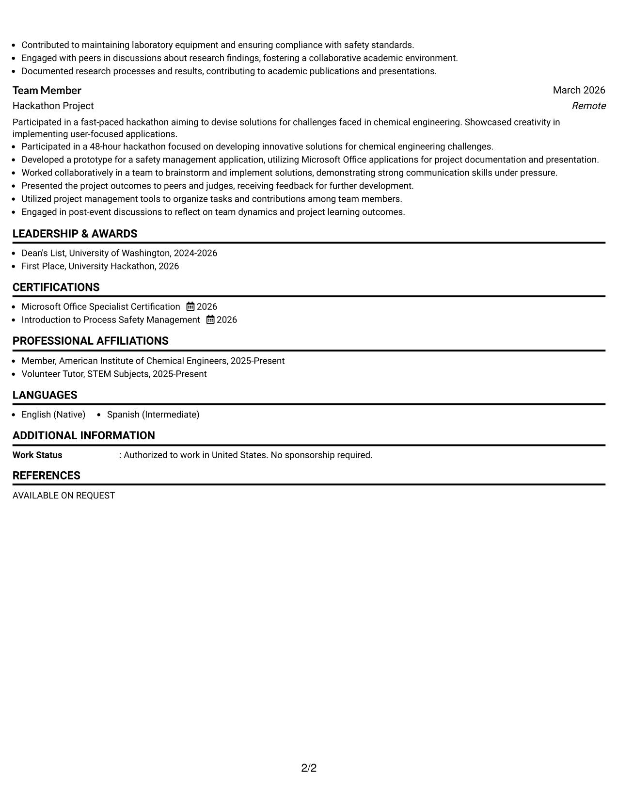 Resume Example Page 2