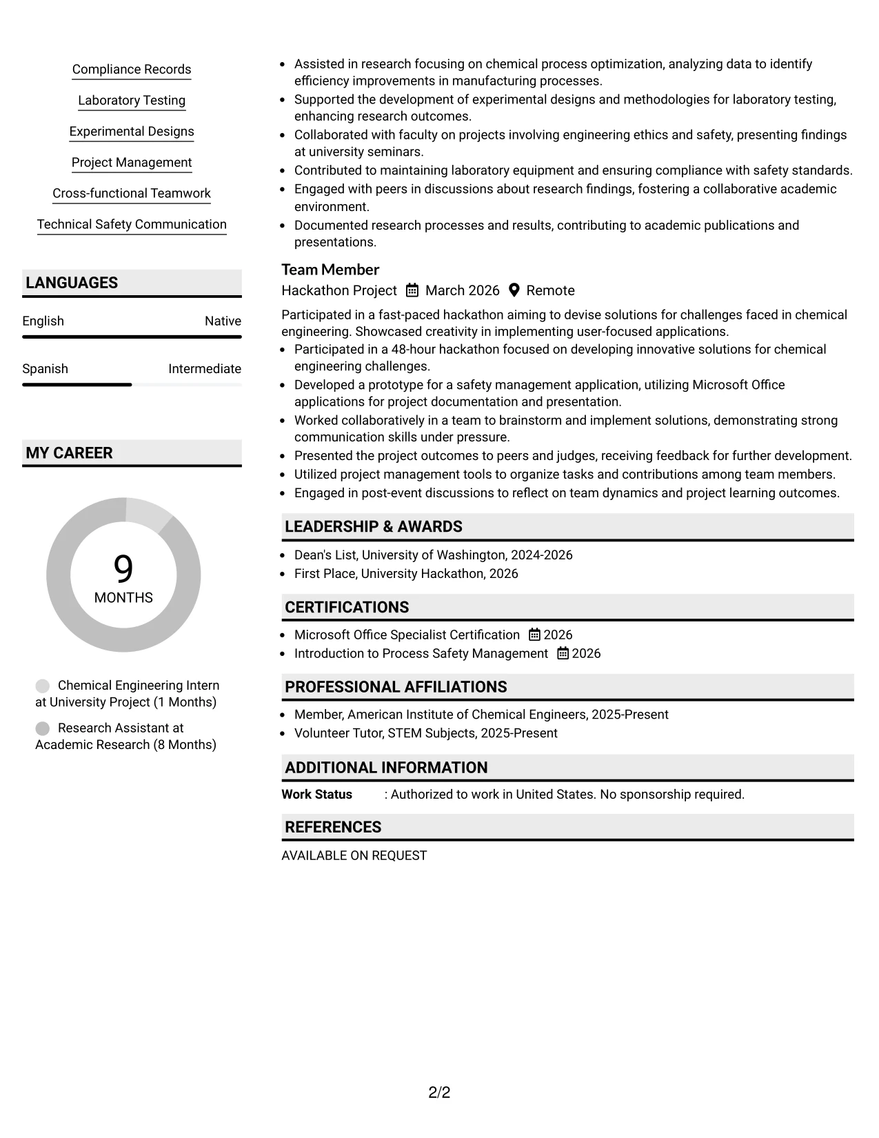 Resume Example Page 2