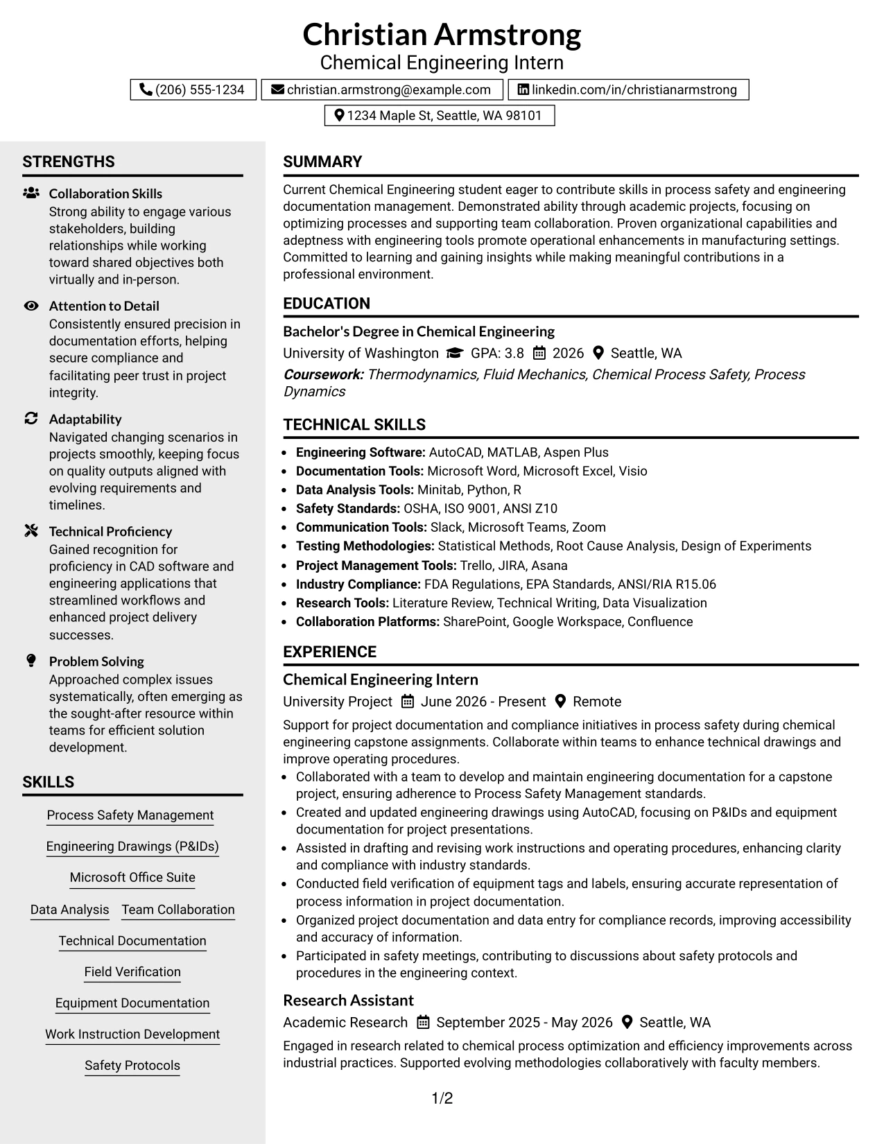 Resume Example Page 1