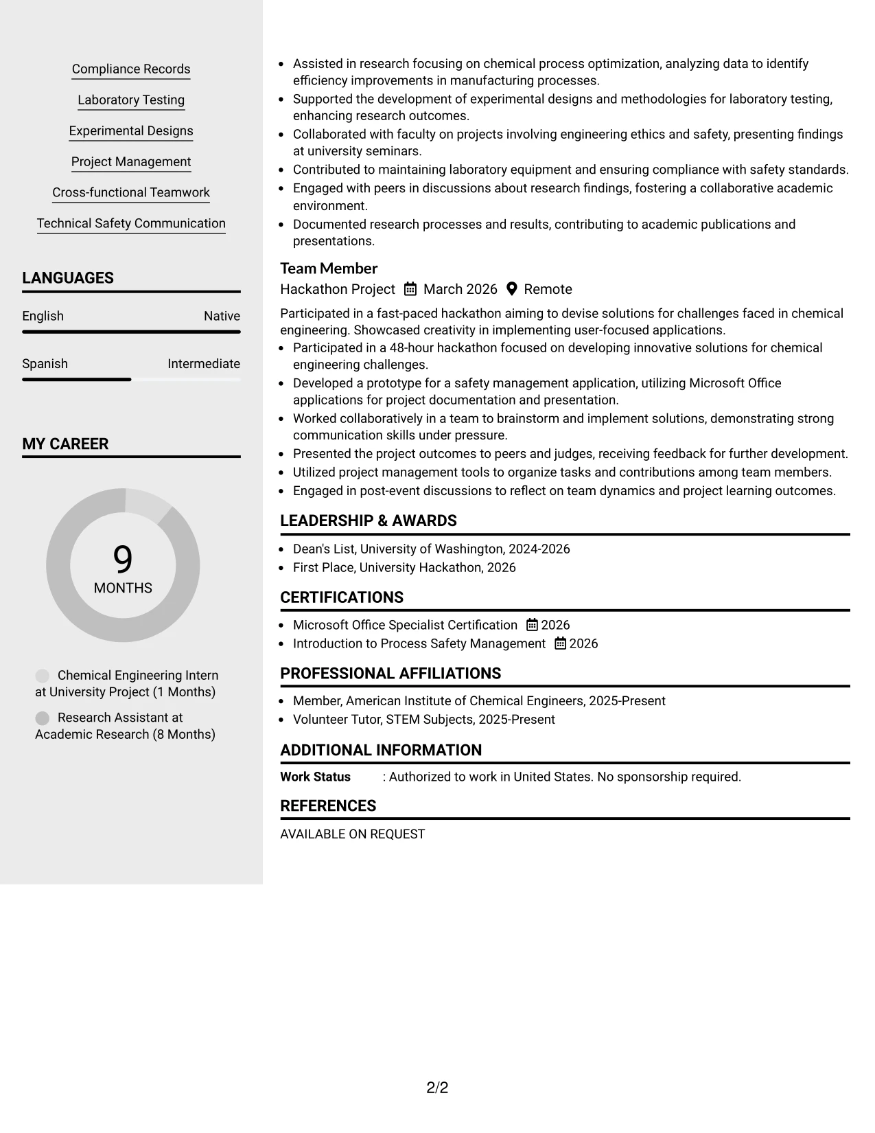 Resume Example Page 2