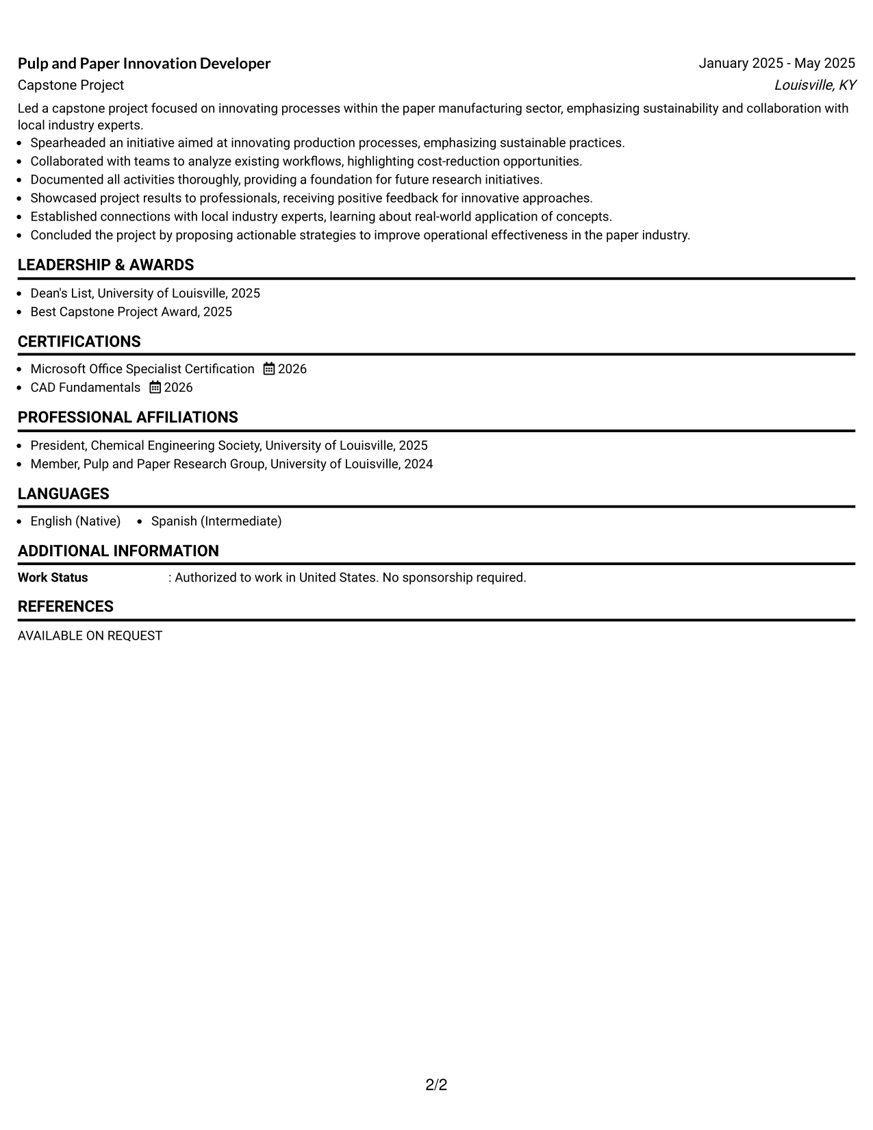 Resume Example Page 2