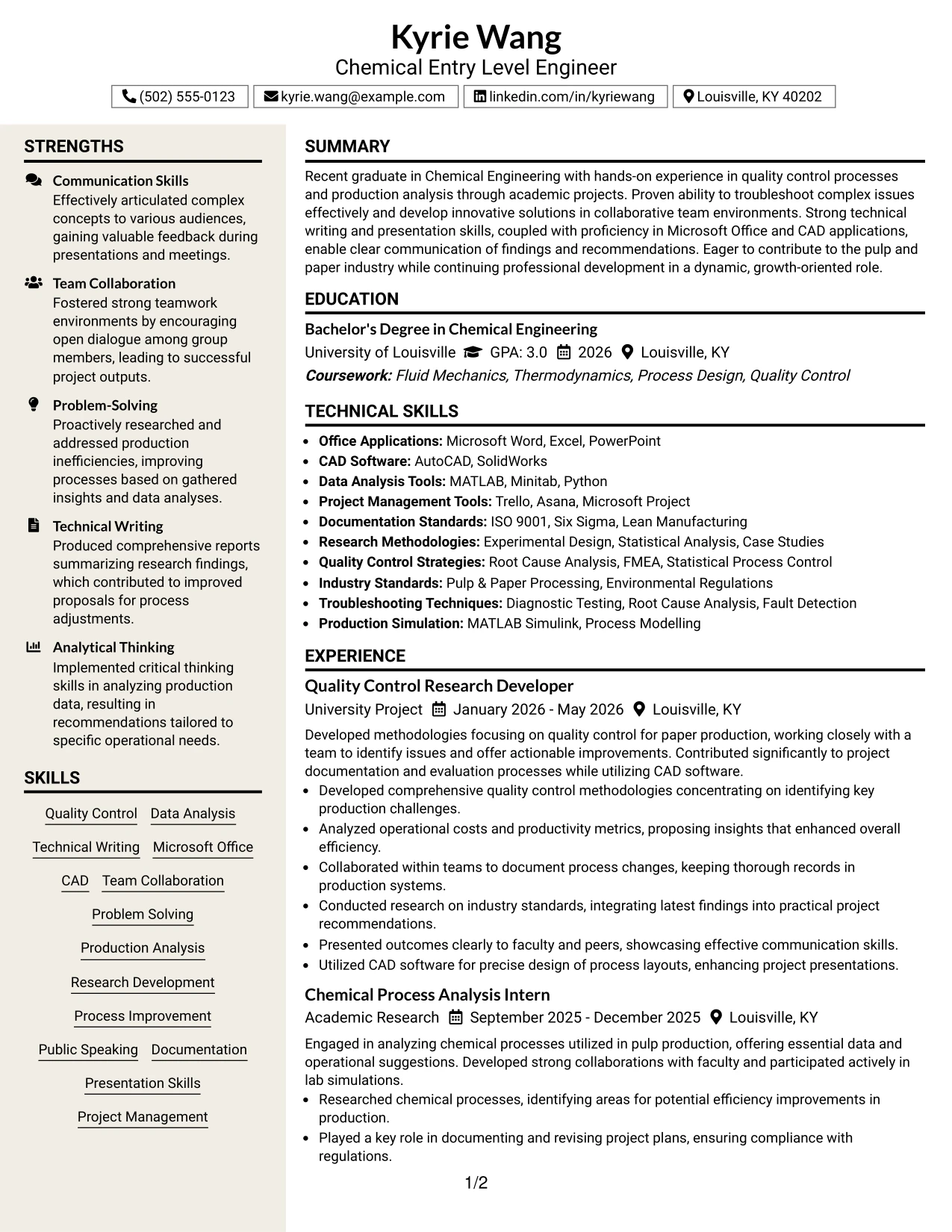 Resume Example Page 1