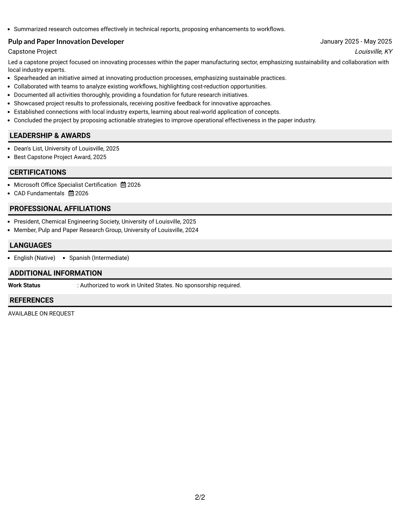 Resume Example Page 2
