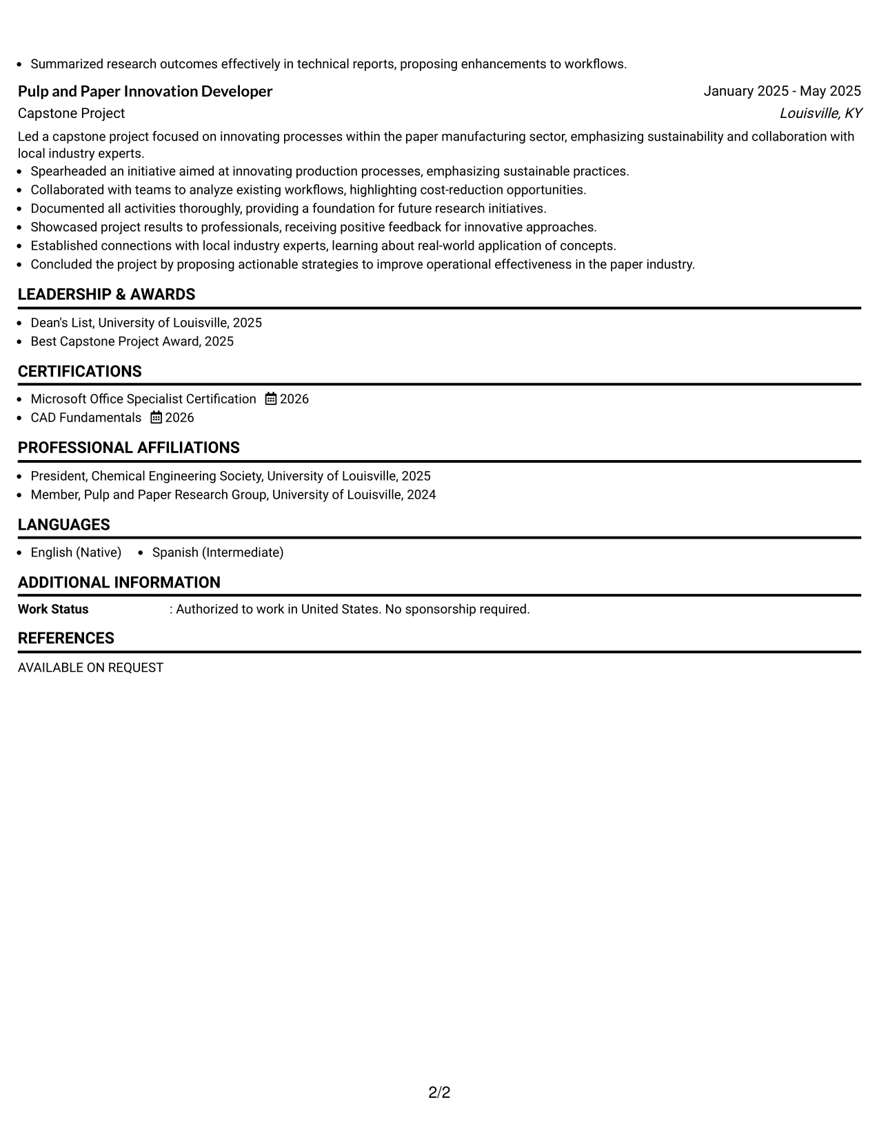 Resume Example Page 2