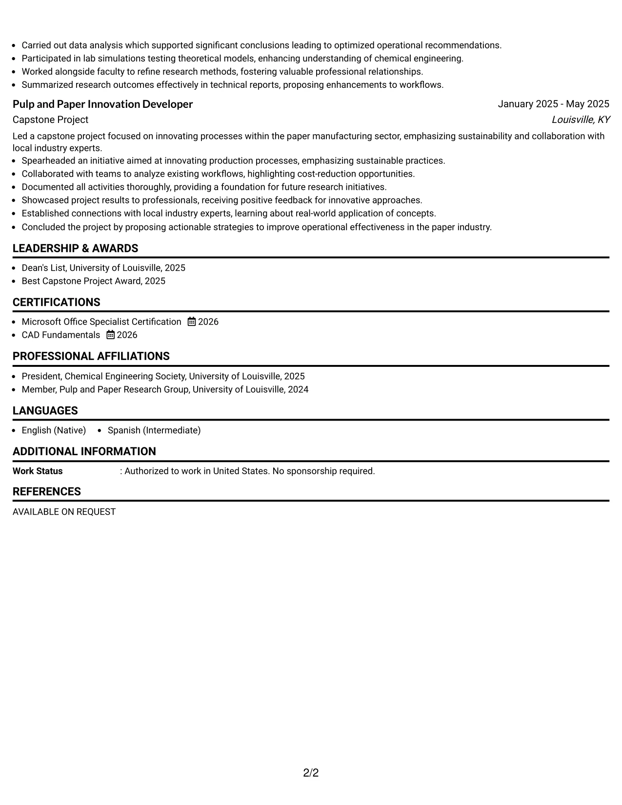 Resume Example Page 2