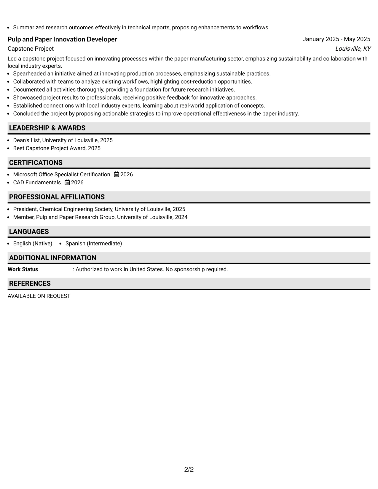 Resume Example Page 2