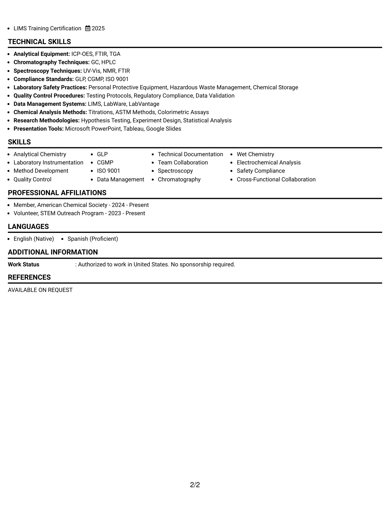 Resume Example Page 2
