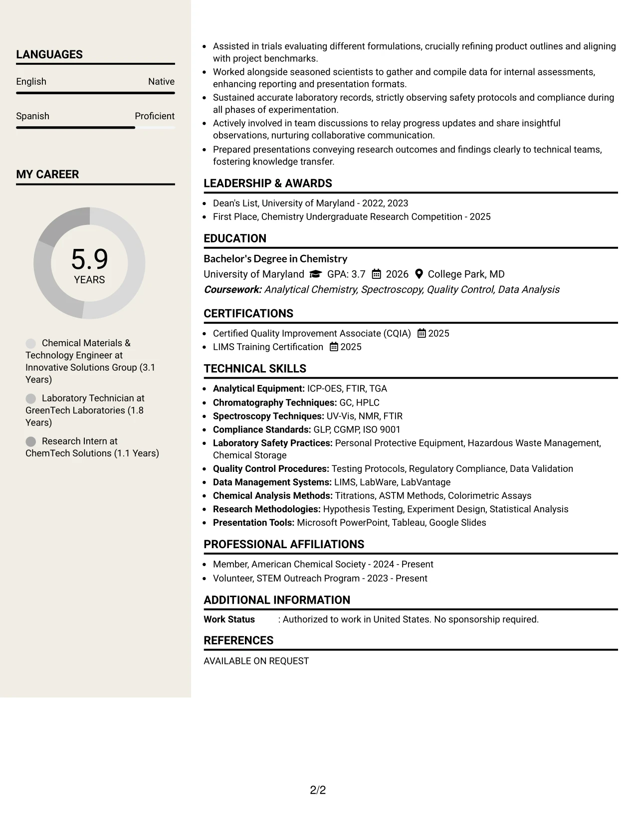 Resume Example Page 2