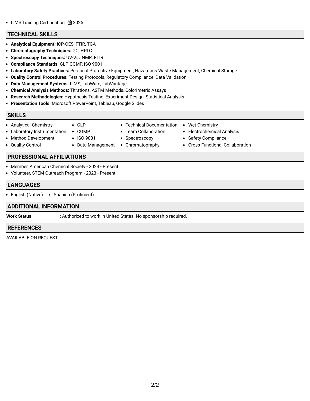Resume Example Page 2