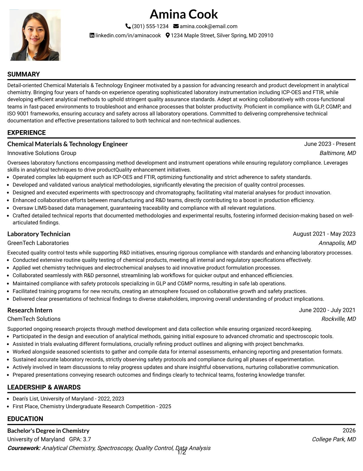 Resume Example Page 1