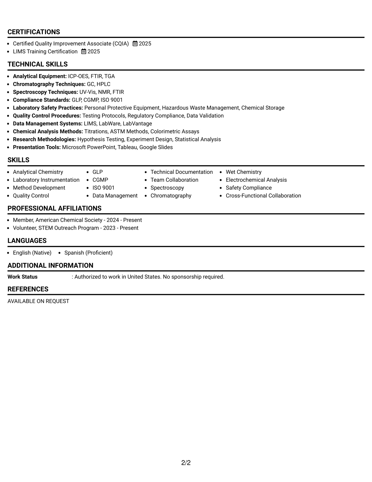 Resume Example Page 2