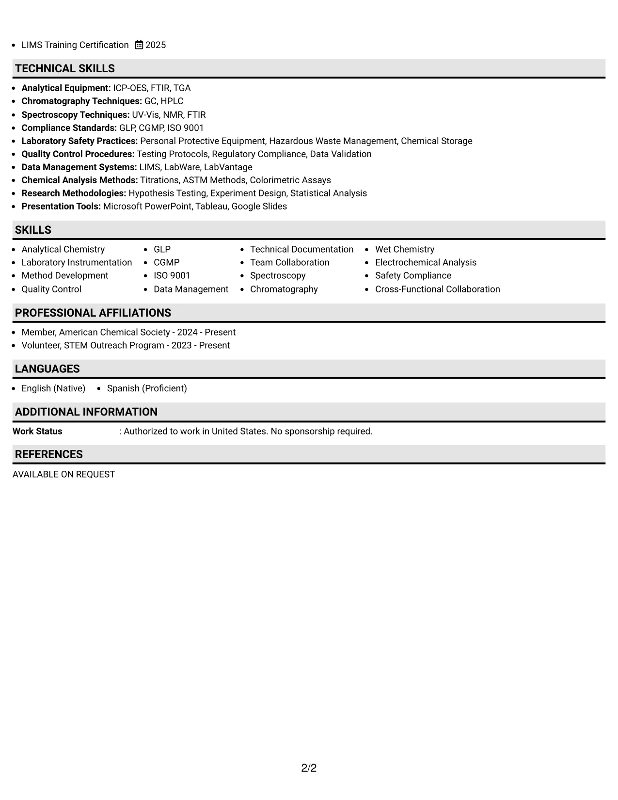Resume Example Page 2