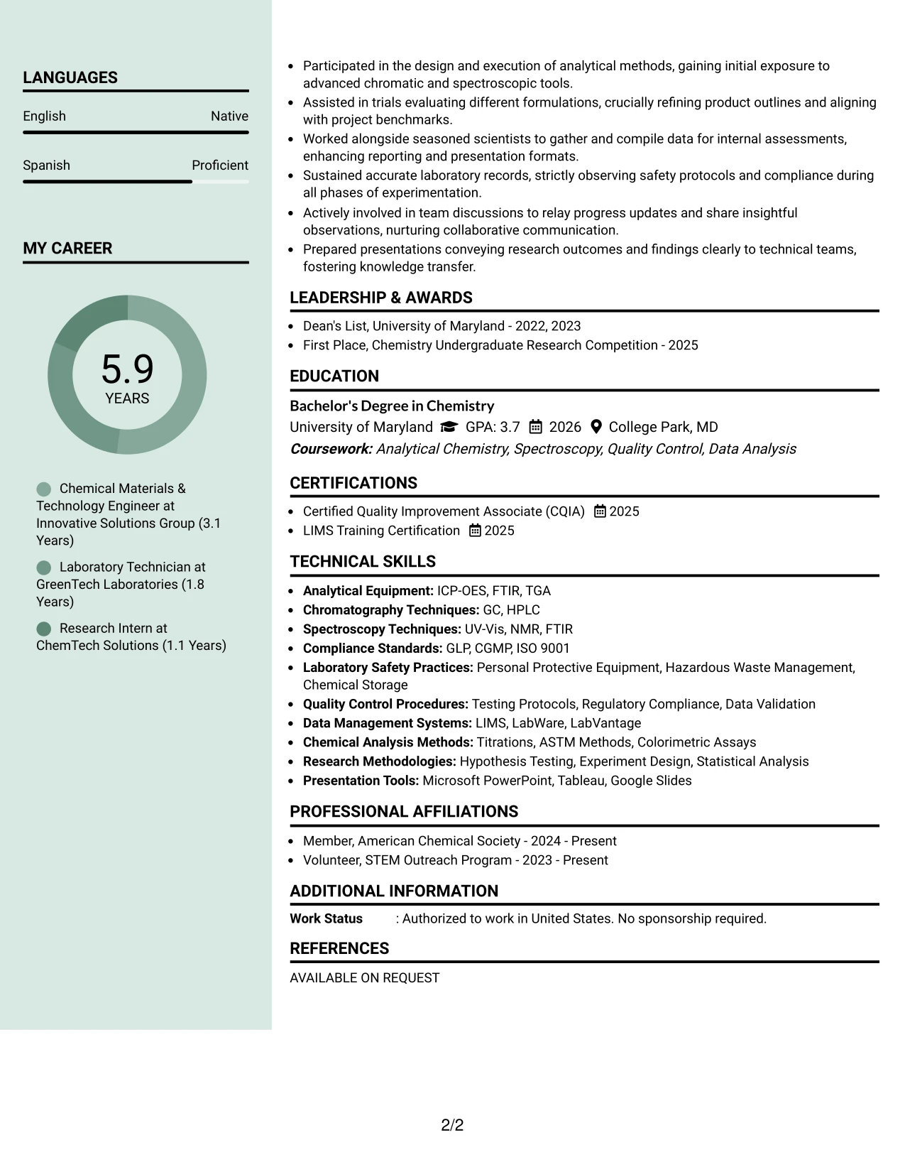 Resume Example Page 2