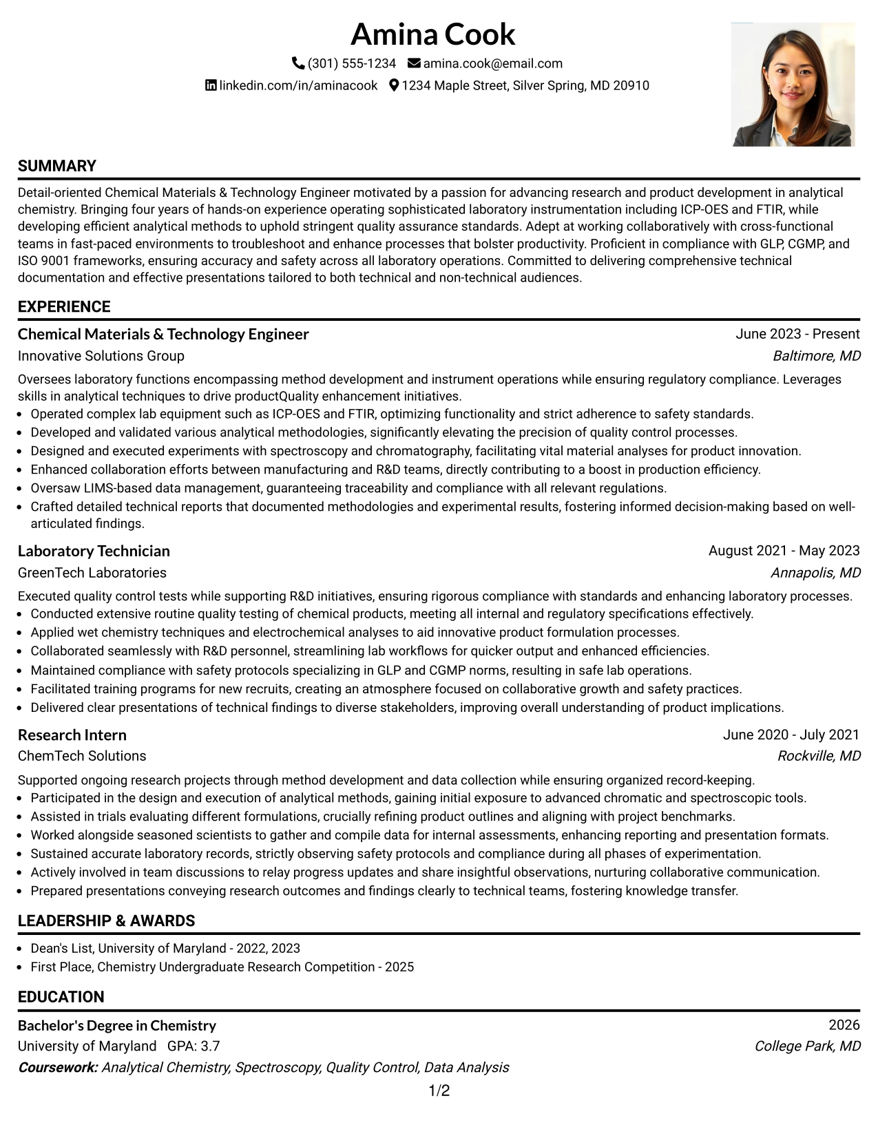 Resume Example Page 1