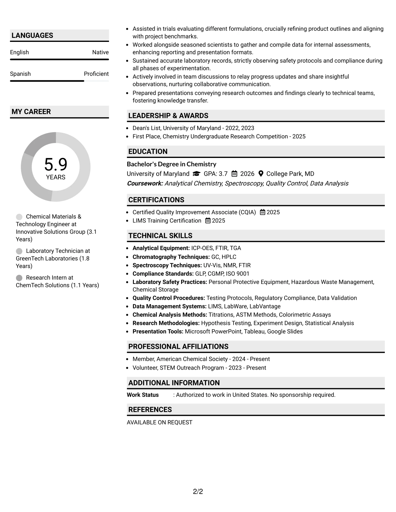 Resume Example Page 2